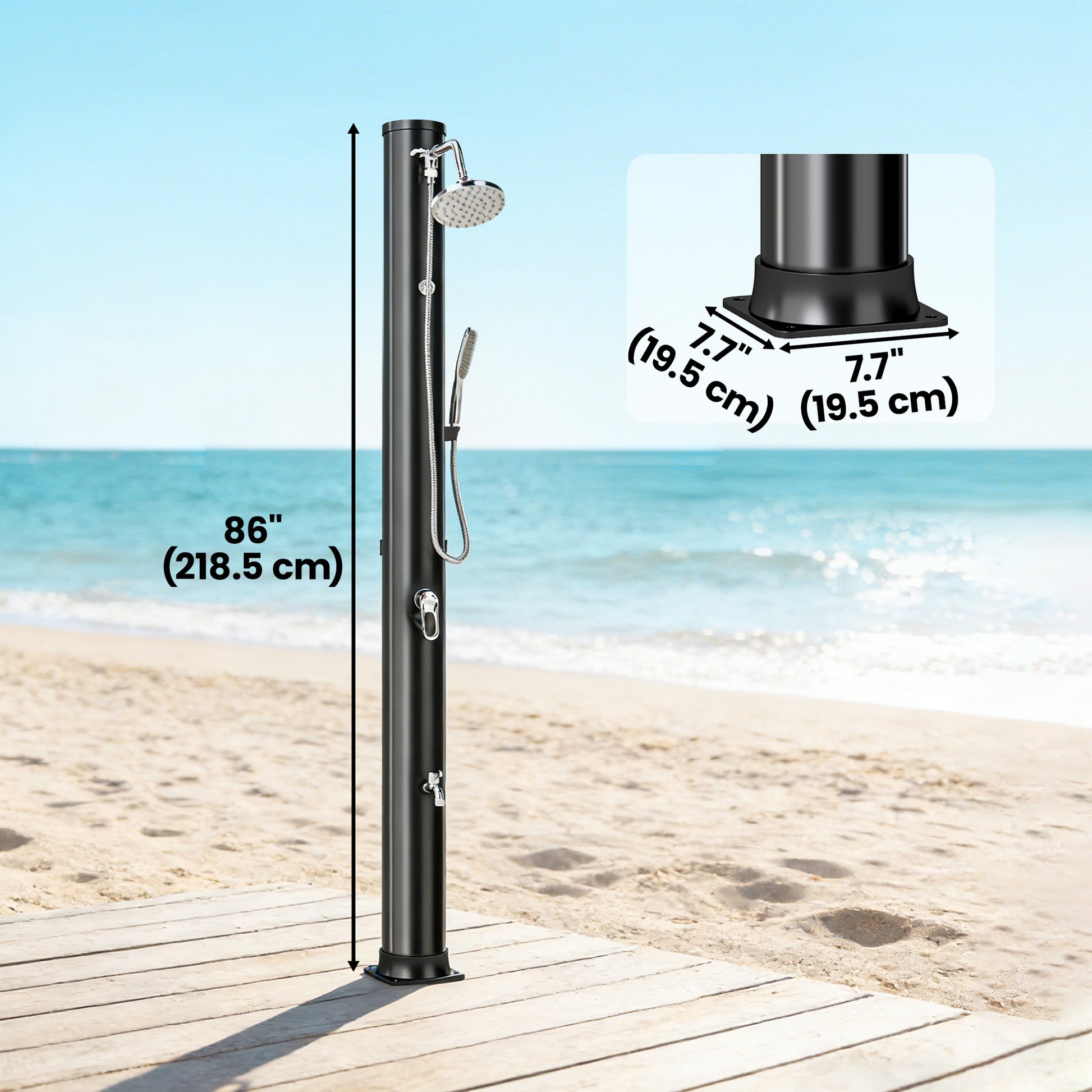 10.6 Gal Solar Heated Outdoor Shower - Black 7.2 FT-DECOROLALA
