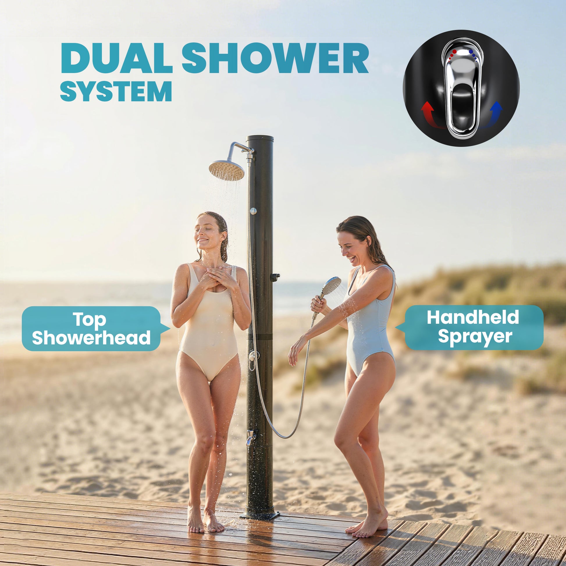 10.6 Gal Solar Heated Outdoor Shower - Black 7.2 FT-DECOROLALA