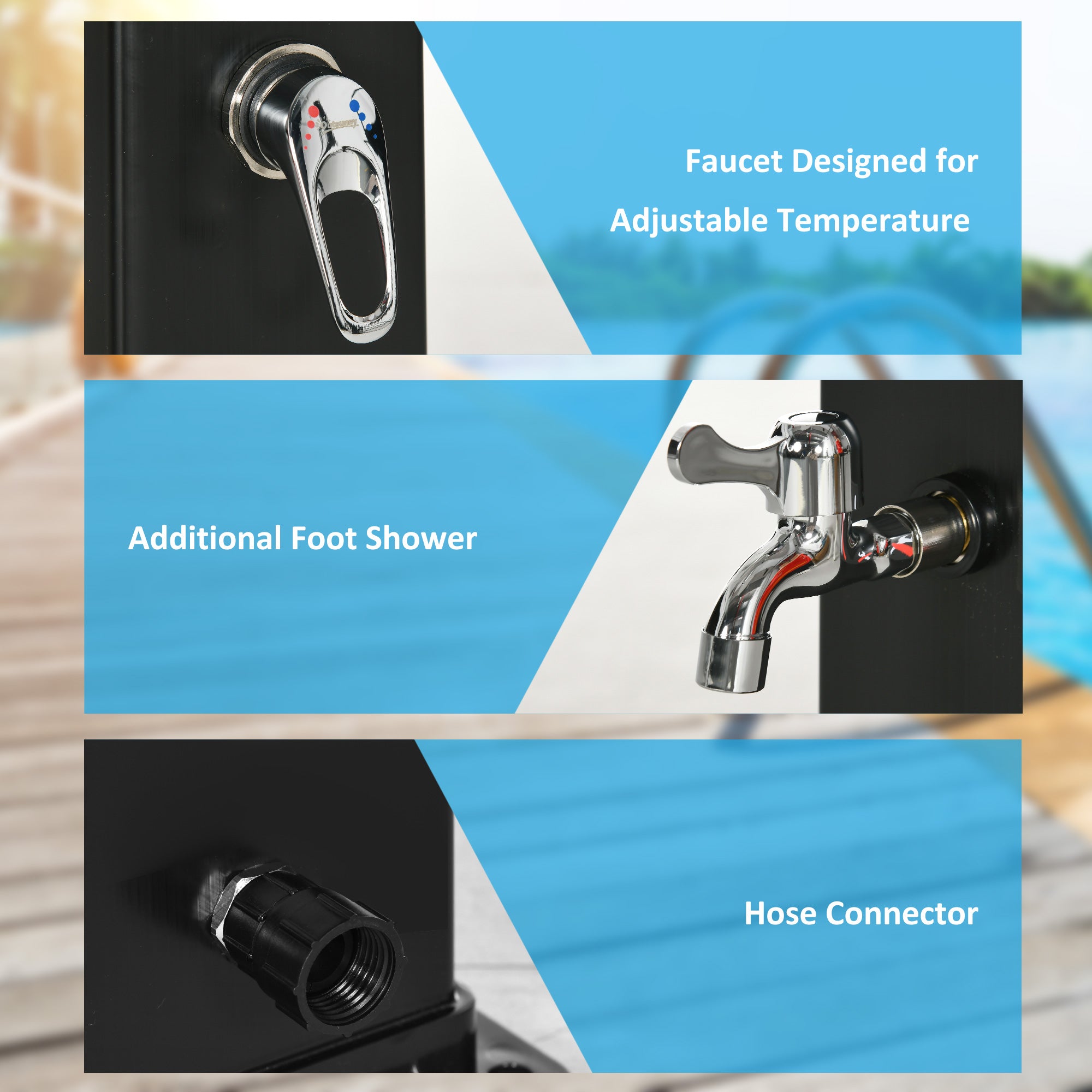 10.6 Gallon Solar Heated Outdoor Shower with Foot Wash - Black-DECOROLALA