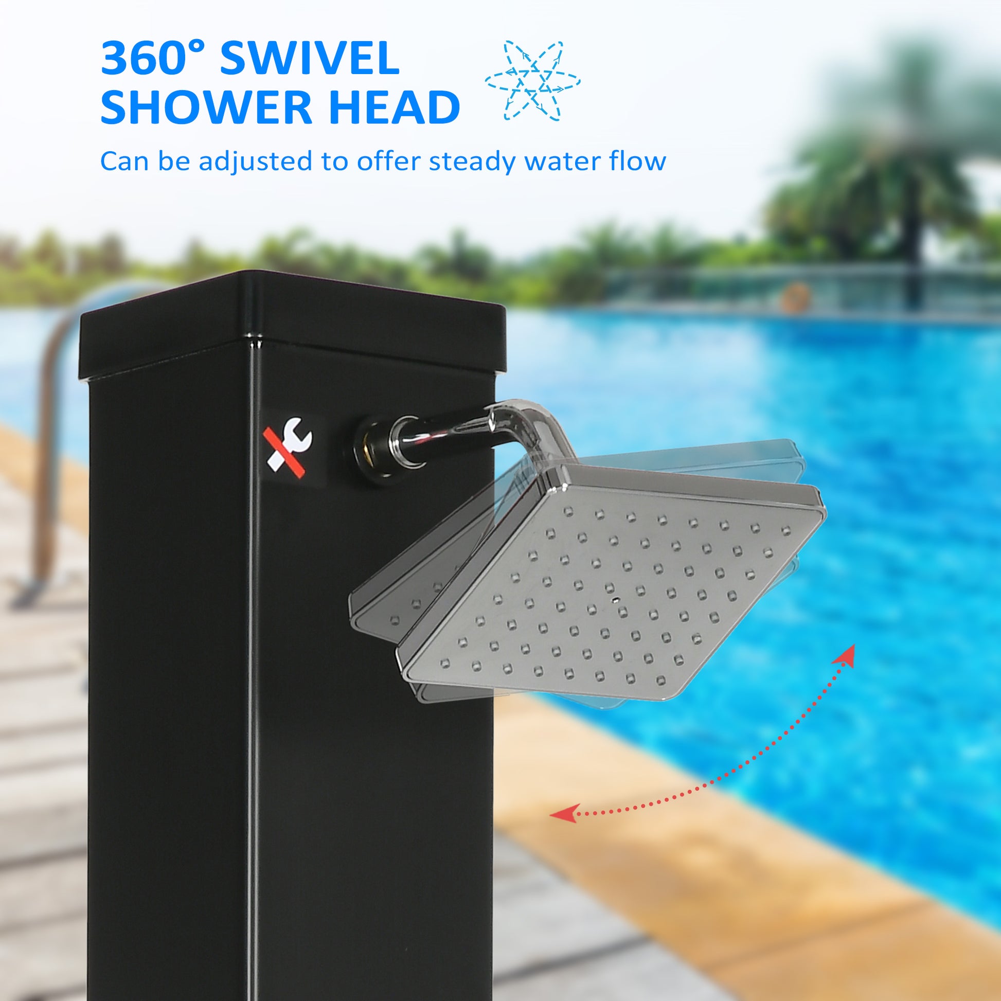 10.6 Gallon Solar Heated Outdoor Shower with Foot Wash - Black-DECOROLALA
