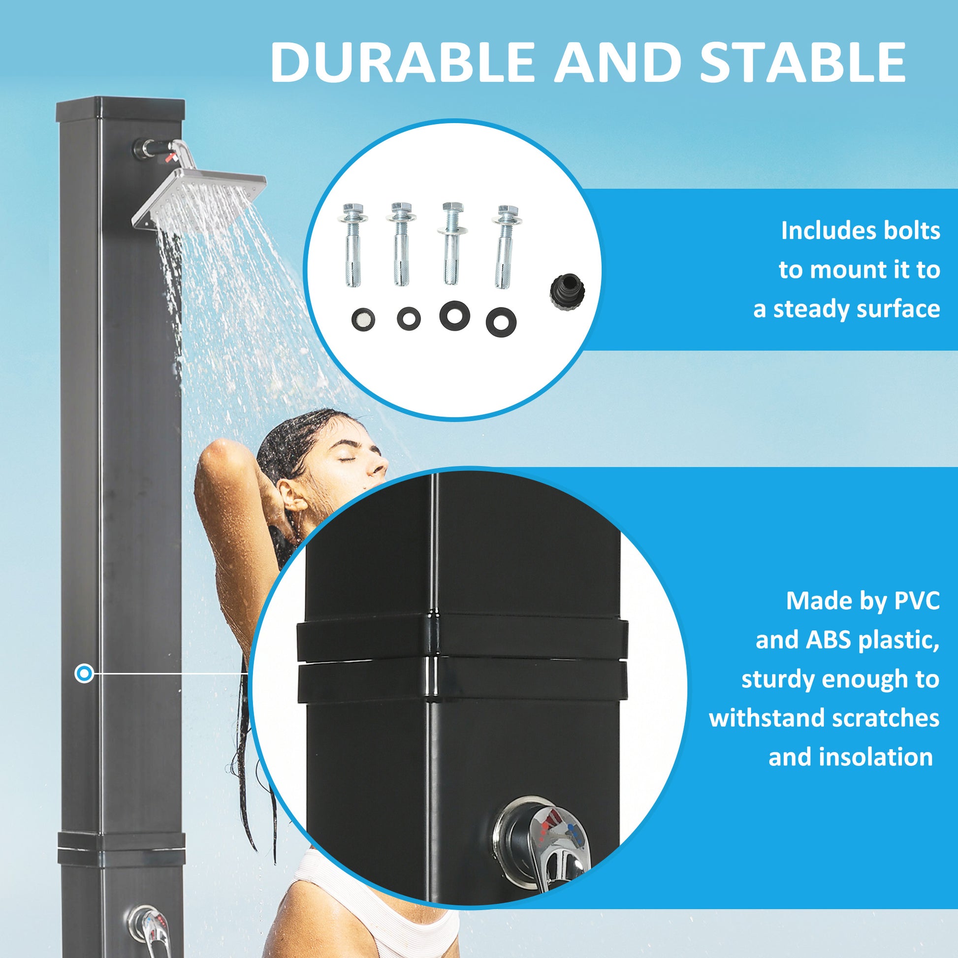 10.6 Gallon Solar Heated Outdoor Shower with Foot Wash - Black-DECOROLALA
