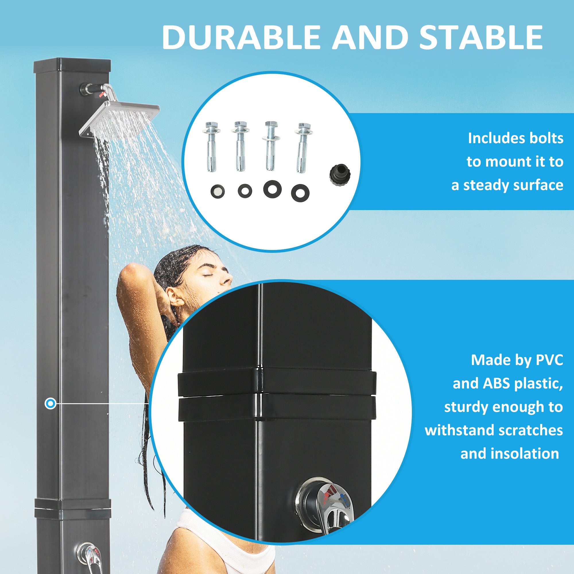 10.6 Gallon Solar Heated Outdoor Shower with Foot Wash - Black-DECOROLALA