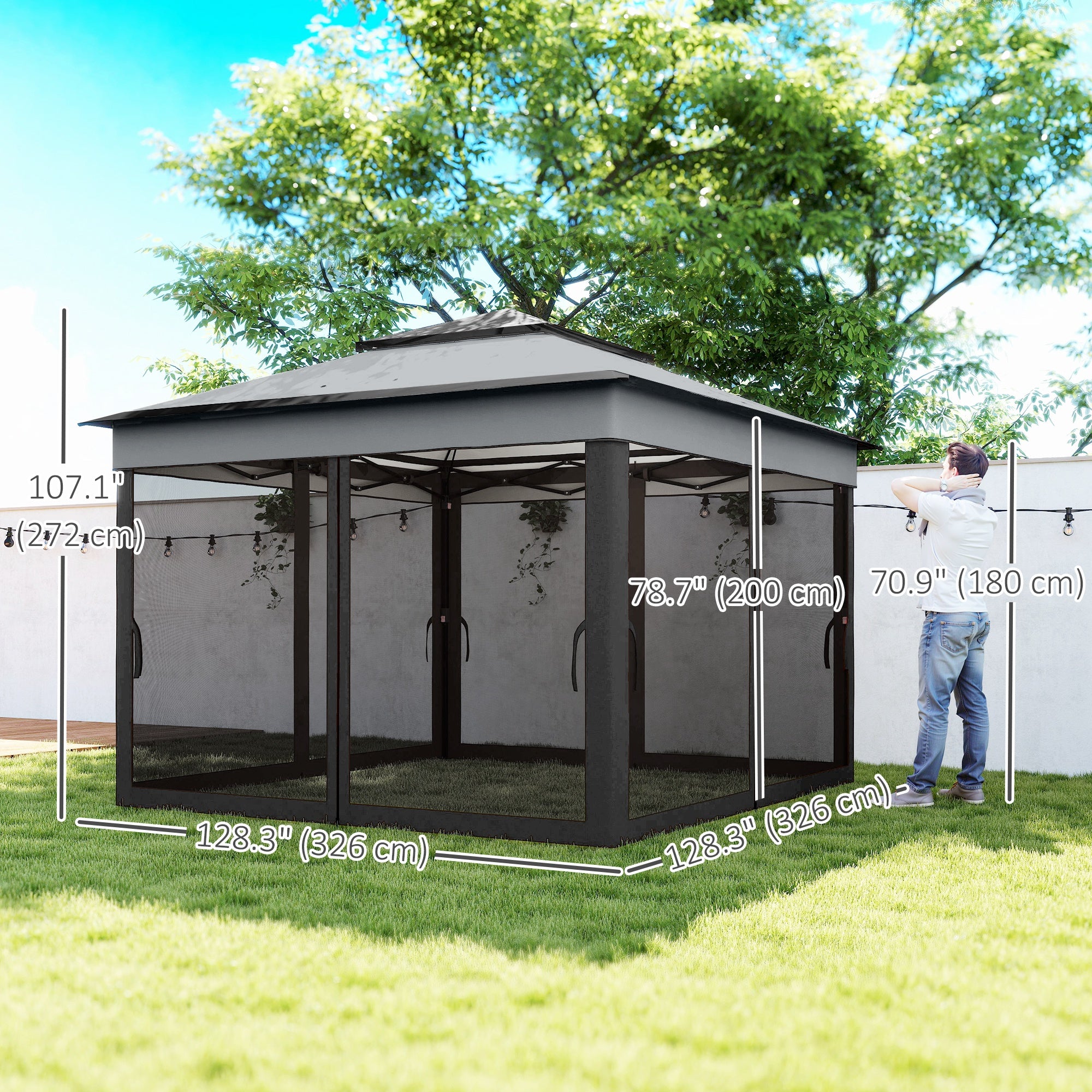 10.7x10.7ft Pop Up Gazebo UV30+ Dark Grey-DECOROLALA
