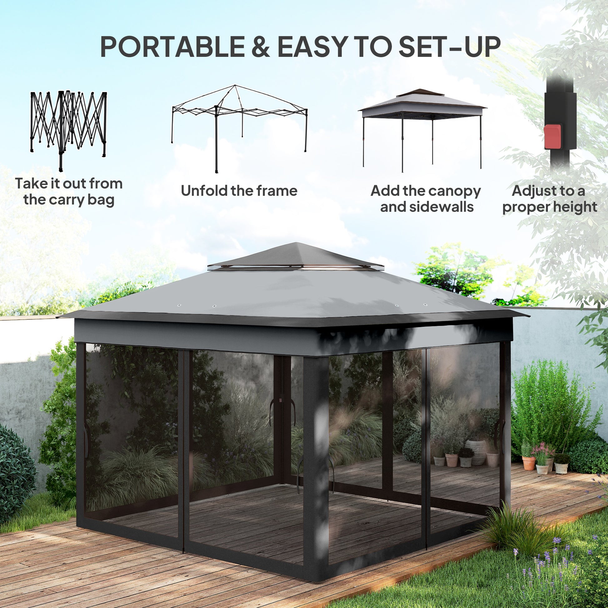 10.7x10.7ft Pop Up Gazebo UV30+ Dark Grey-DECOROLALA