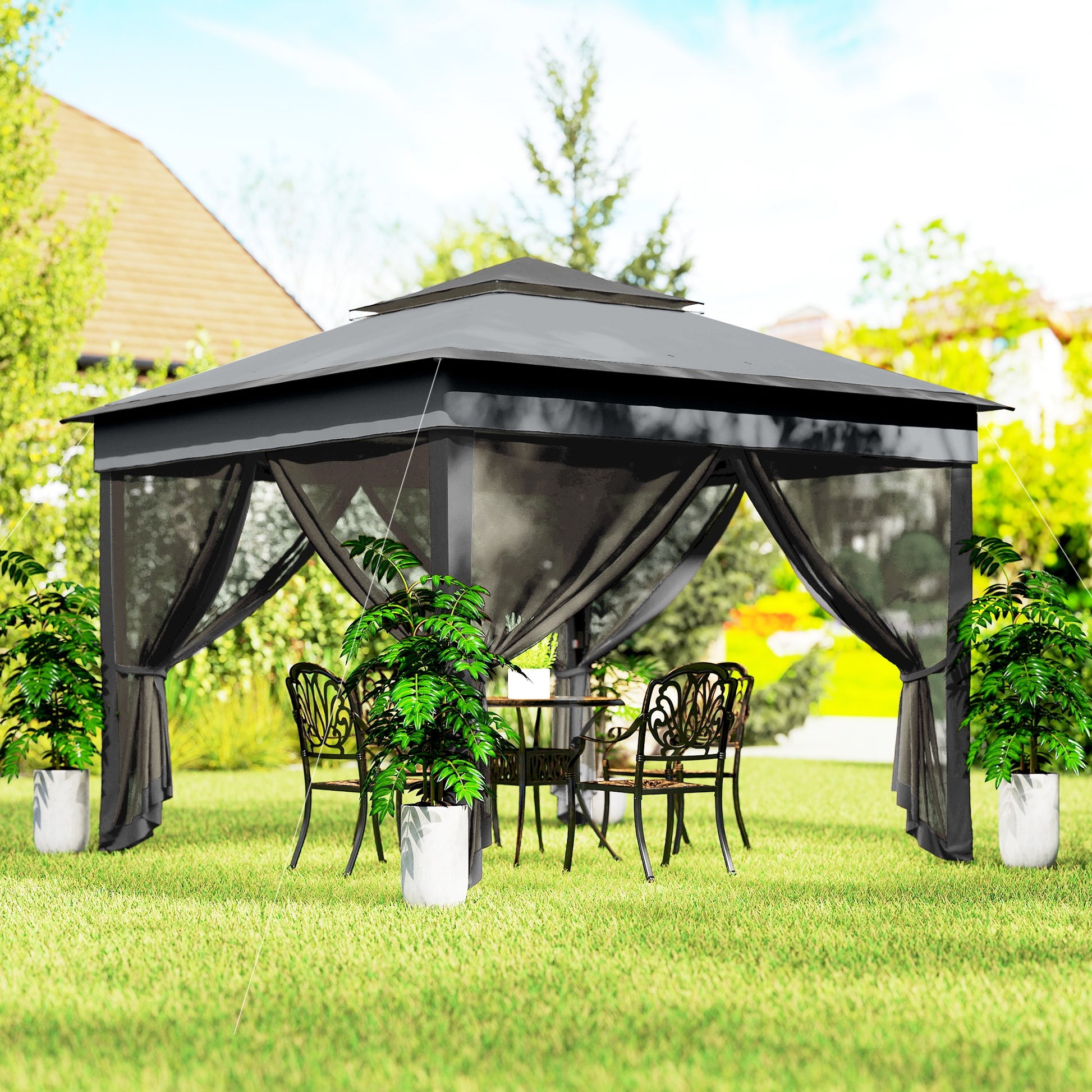 10.7x10.7ft Pop Up Gazebo UV30+ Dark Grey-DECOROLALA