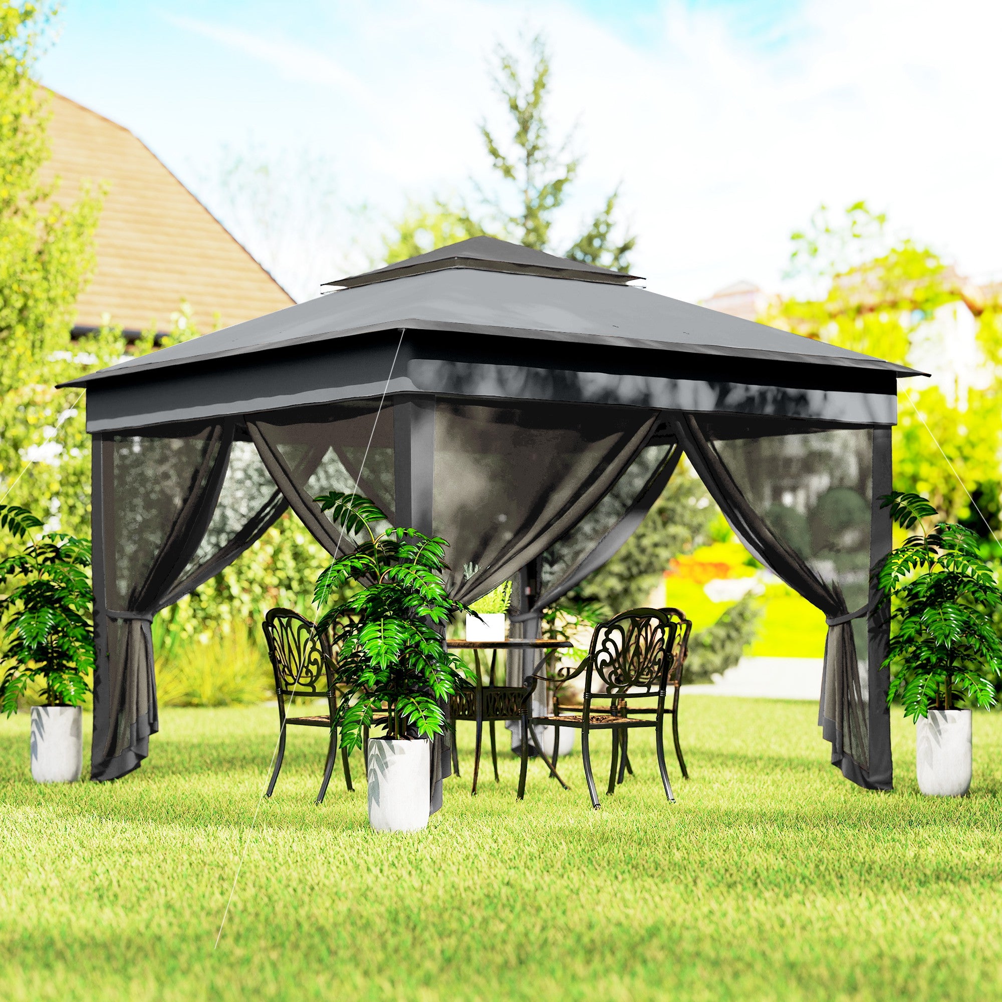 10.7x10.7ft Pop Up Gazebo UV30+ Dark Grey-DECOROLALA