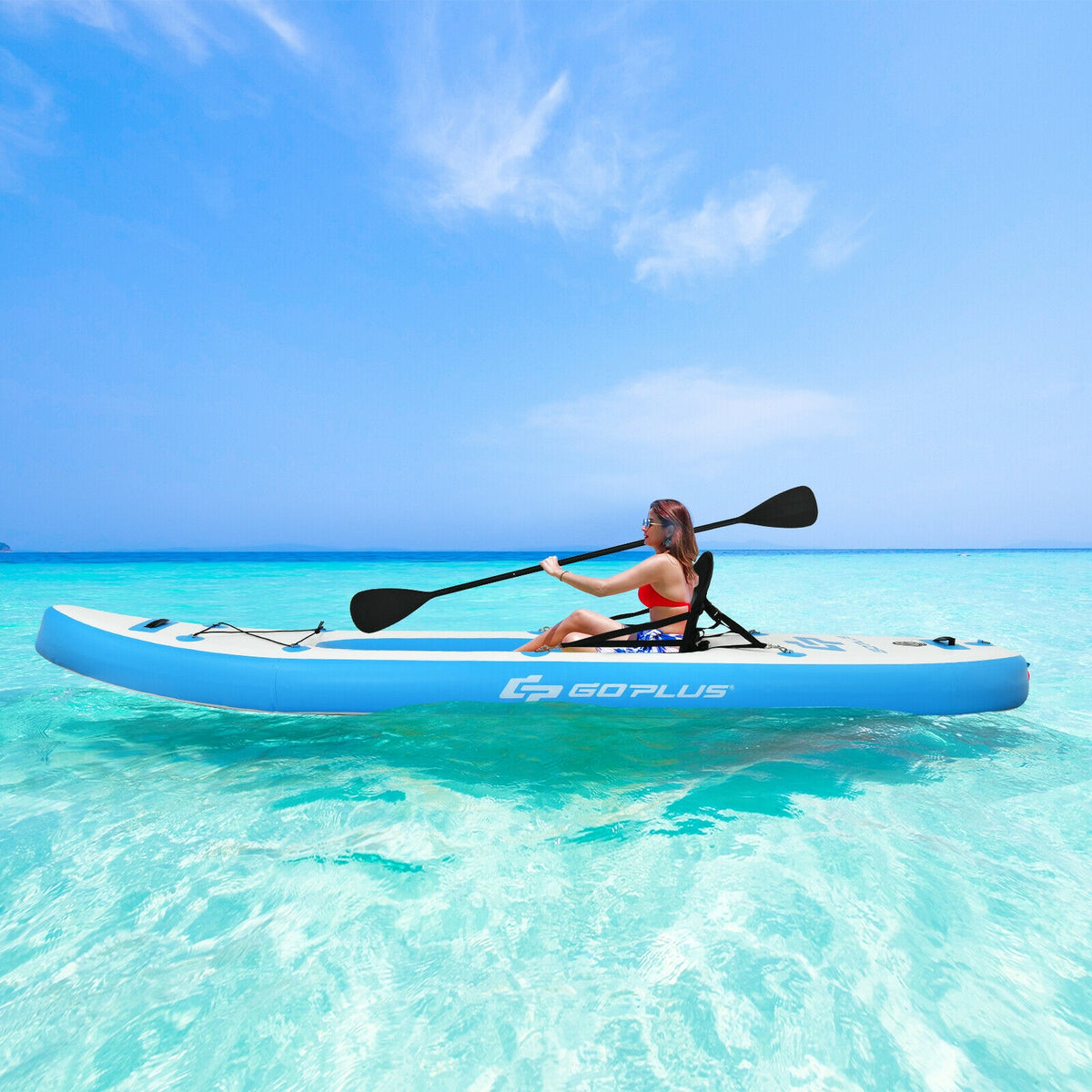 10.8 Feet Inflatable Kayak Set K1 1-Person Sit-On-Top Kayak with Oars-Blue-Surfing-DECOROLALA