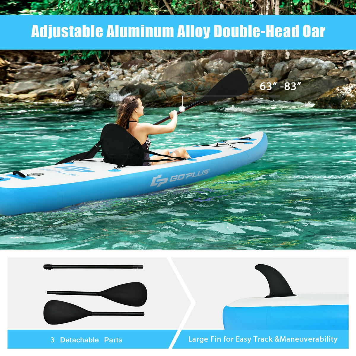10.8 Feet Inflatable Kayak Set K1 1-Person Sit-On-Top Kayak with Oars-Blue-Surfing-DECOROLALA