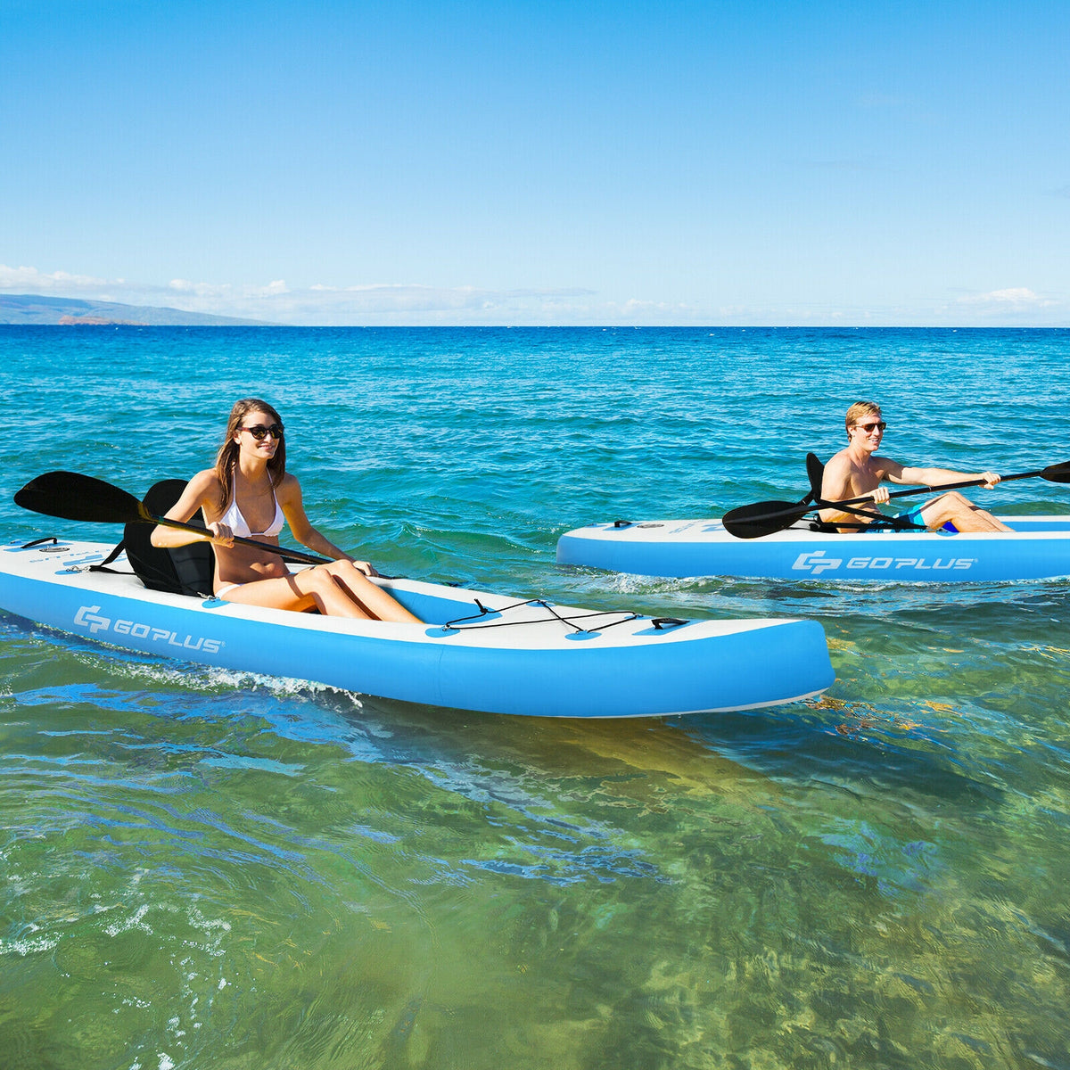 10.8 Feet Inflatable Kayak Set K1 1-Person Sit-On-Top Kayak with Oars-Blue-Surfing-DECOROLALA
