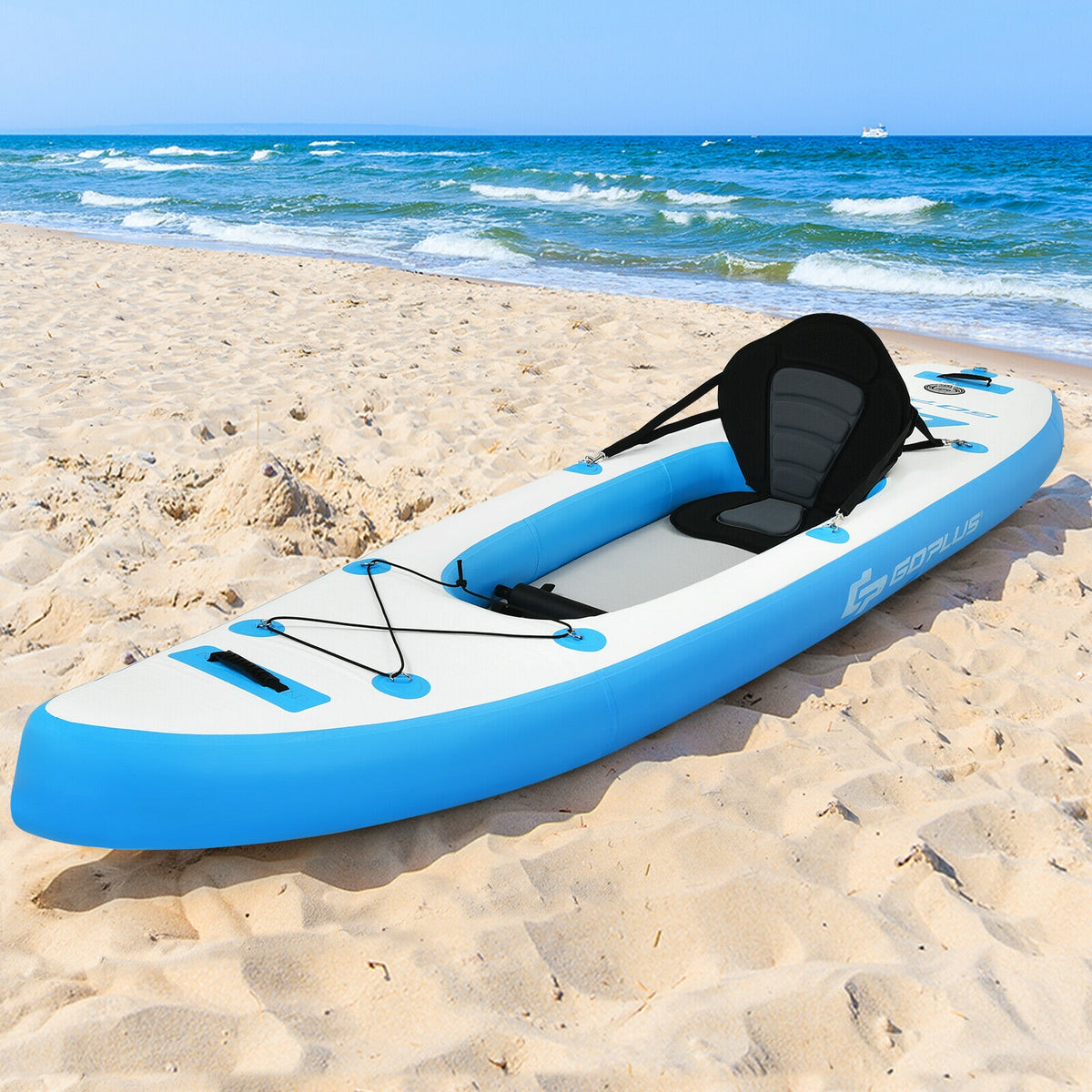10.8 Feet Inflatable Kayak Set K1 1-Person Sit-On-Top Kayak with Oars-Blue-Surfing-DECOROLALA