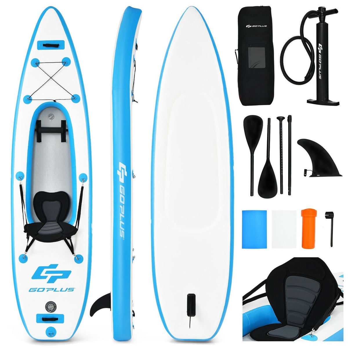 10.8 Feet Inflatable Kayak Set K1 1-Person Sit-On-Top Kayak with Oars-Blue-Surfing-DECOROLALA