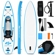 10.8 Feet Inflatable Kayak Set K1 1-Person Sit-On-Top Kayak with Oars-Blue-Surfing-DECOROLALA