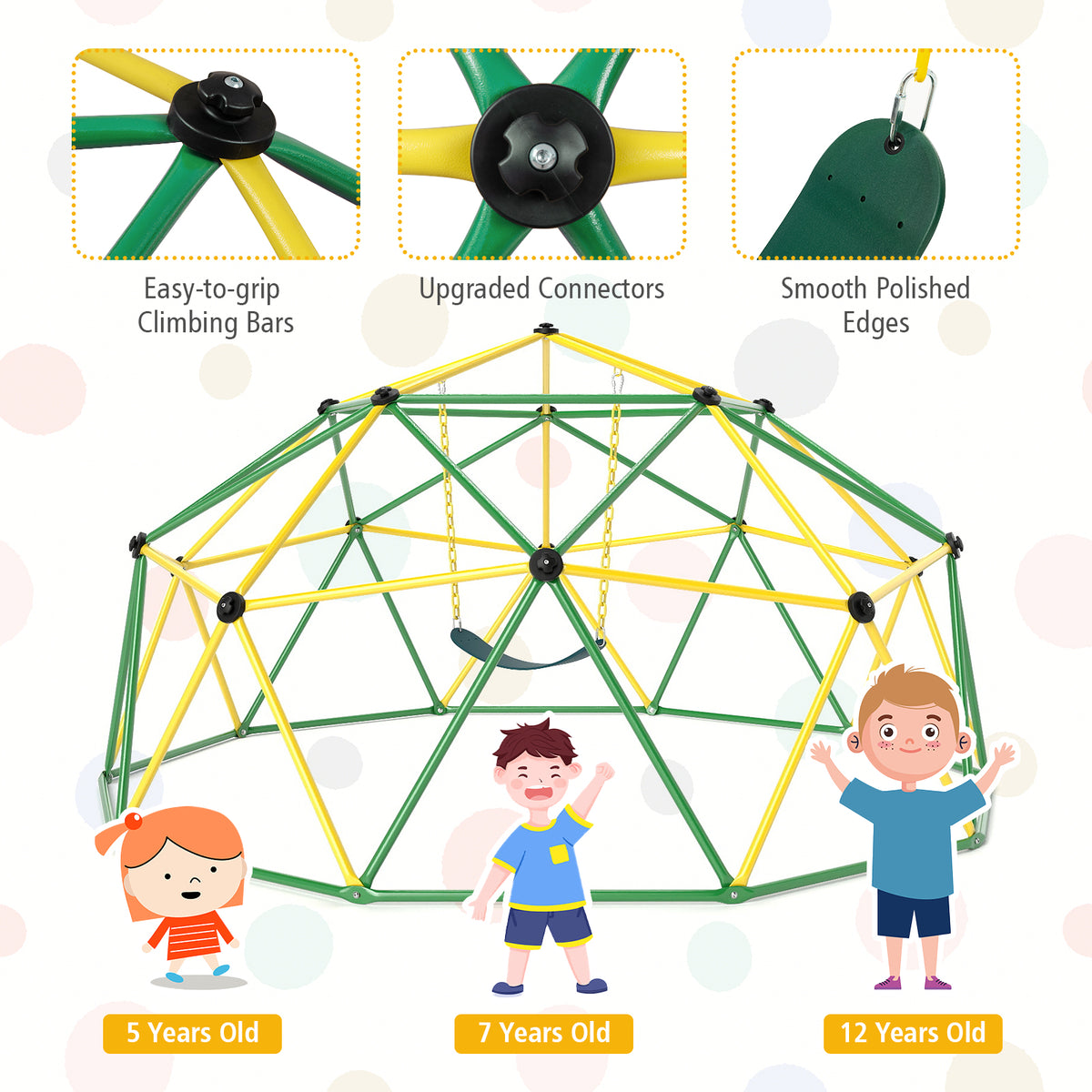 10ft Geometric Dome Climber with Swing - 800 Lbs Capacity-Playground Climbers & Slides-DECOROLALA