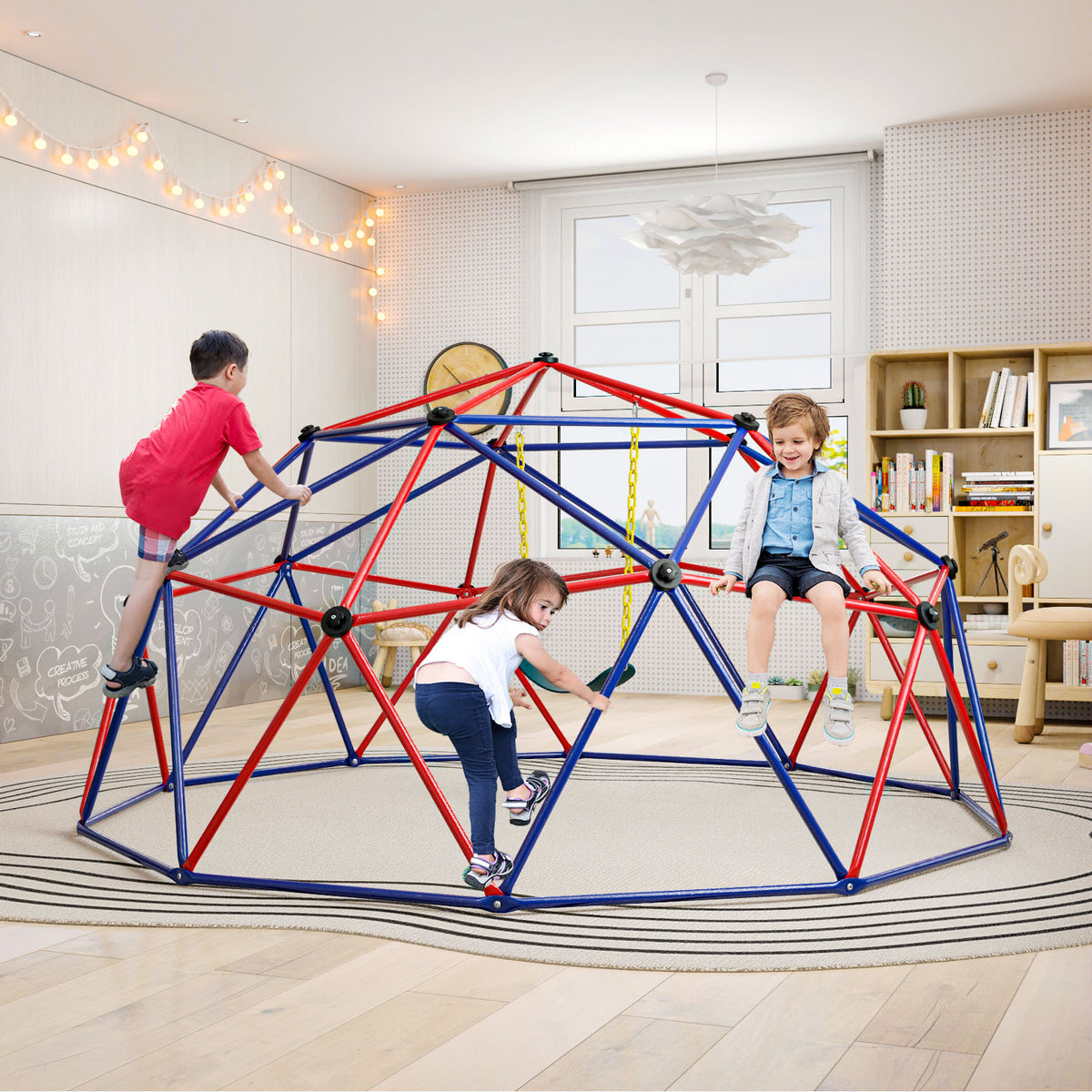 10ft Geometric Dome Climber with Swing - 800 Lbs Capacity-Playground Climbers & Slides-DECOROLALA
