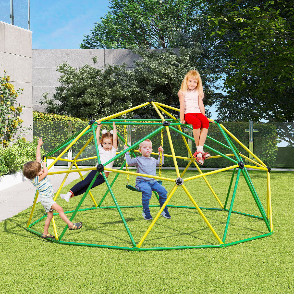 10ft Geometric Dome Climber with Swing - 800 Lbs Capacity-Playground Climbers & Slides-DECOROLALA