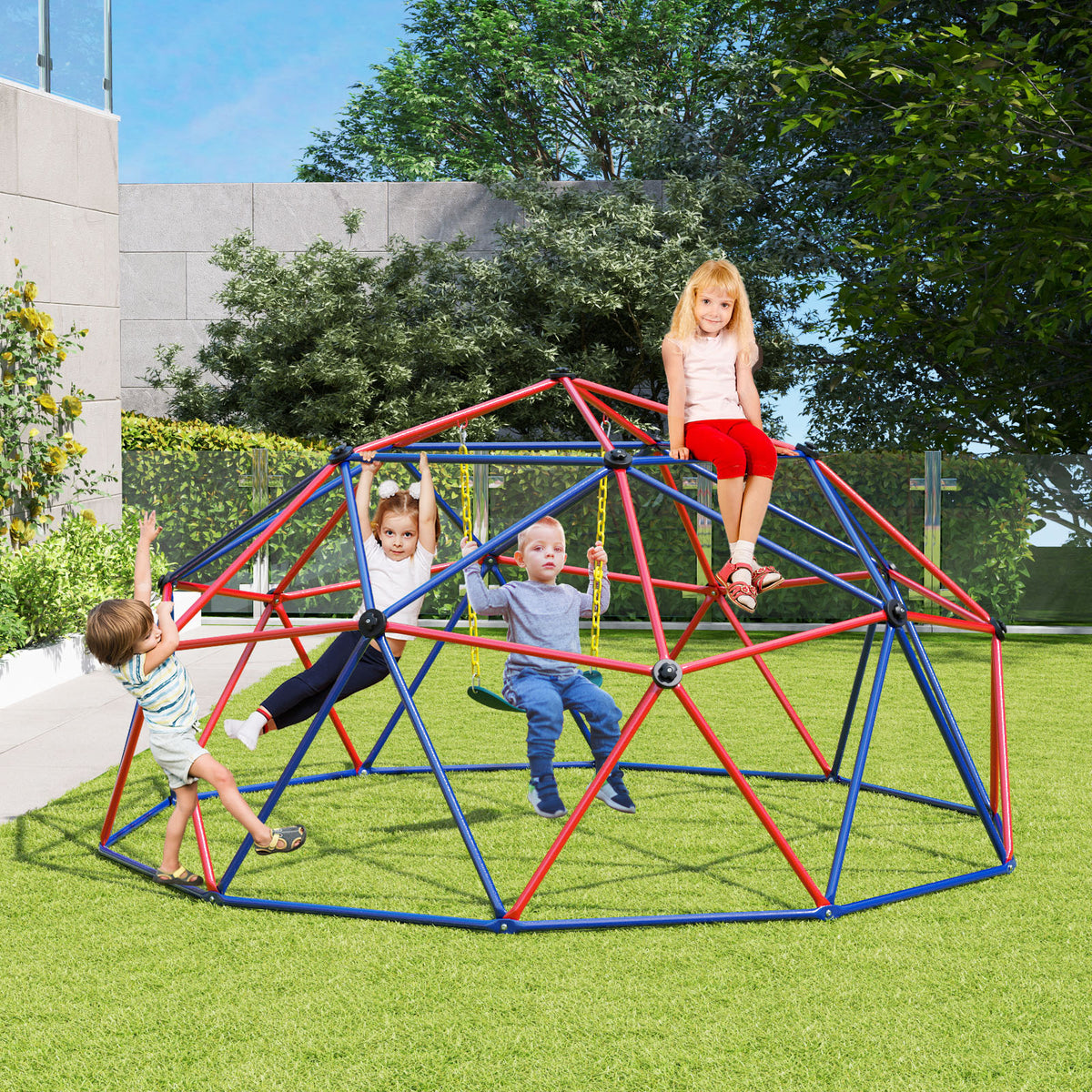 10ft Geometric Dome Climber with Swing - 800 Lbs Capacity-Playground Climbers & Slides-DECOROLALA