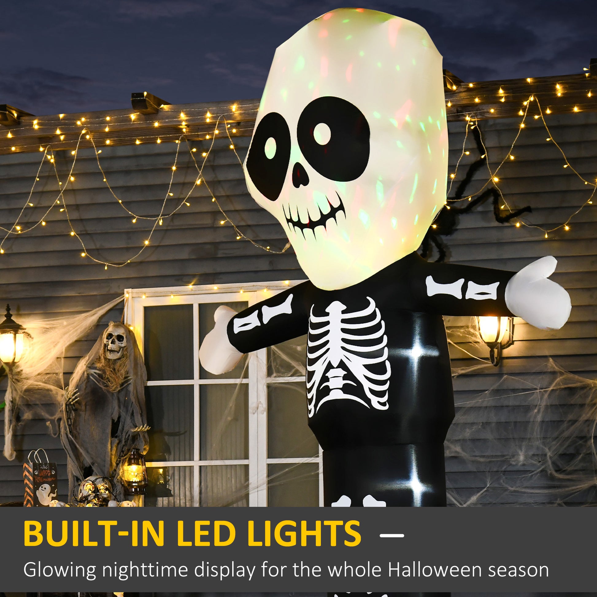 10ft Halloween Inflatable Skeleton Ghost Decoration, LED Lighted for Home Indoor Outdoor Garden Lawn Decoration Party Prop-Home Furnishings > Holiday & Seasonal > Halloween Decorations-DECOROLALA