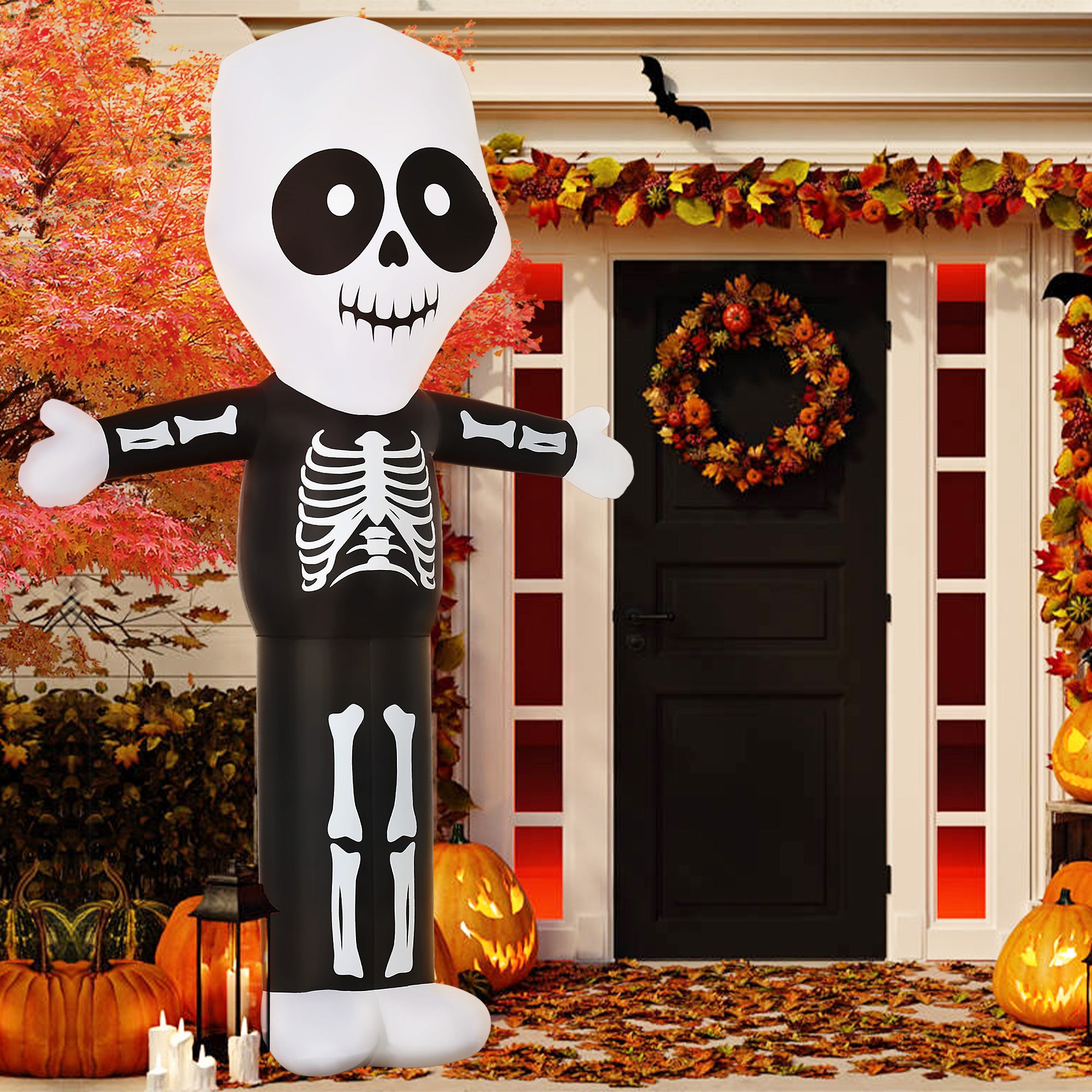 10ft Halloween Inflatable Skeleton Ghost Decoration, LED Lighted for Home Indoor Outdoor Garden Lawn Decoration Party Prop-Home Furnishings > Holiday & Seasonal > Halloween Decorations-DECOROLALA