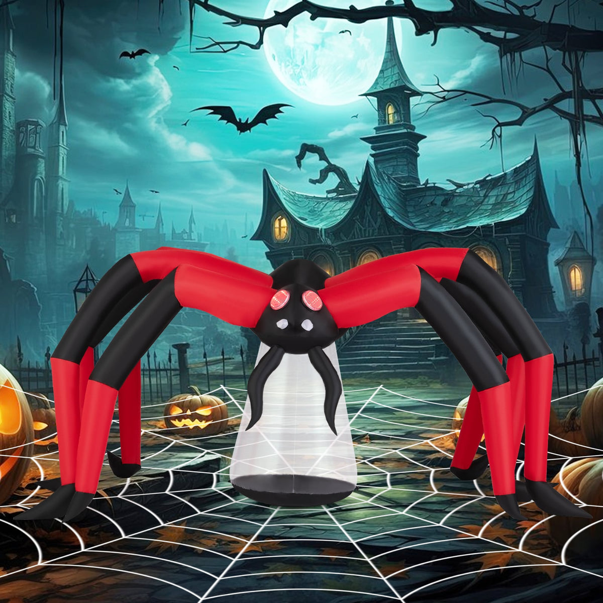10ft Halloween Inflatable Spider Yard Decoration with LED Lights-Halloween Decorations-DECOROLALA