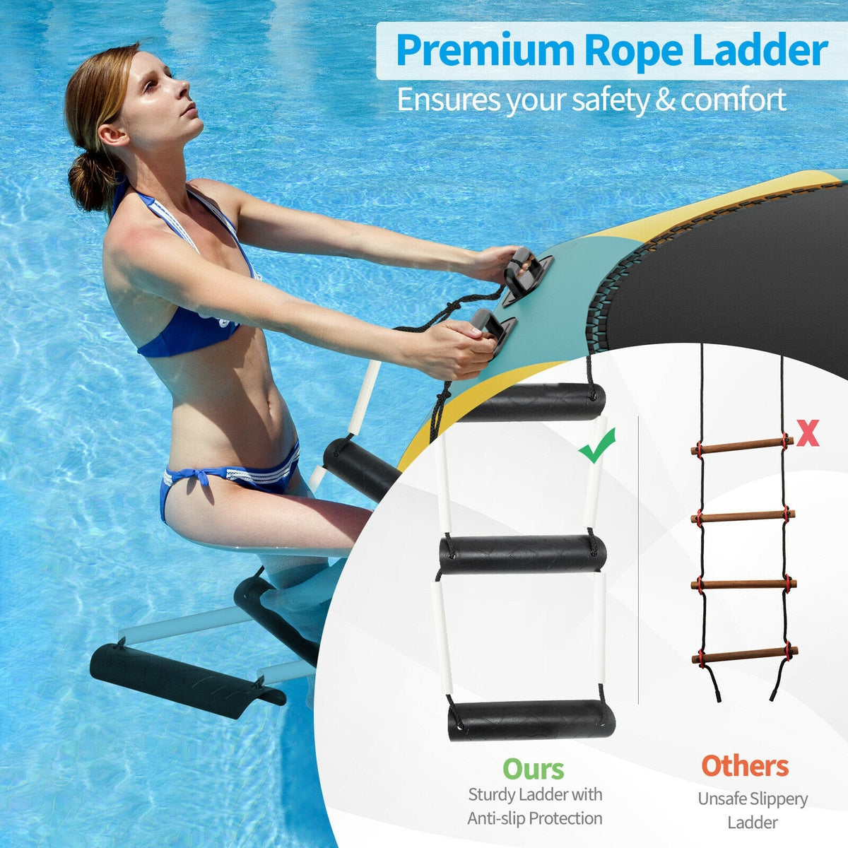 10ft Inflatable Water Bouncer Trampoline with Inflator and Ladder-Trampolines-DECOROLALA