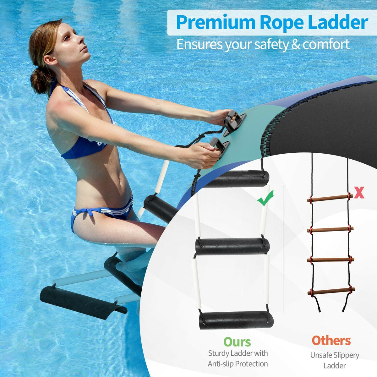 10ft Inflatable Water Bouncer Trampoline with Inflator and Ladder-Trampolines-DECOROLALA