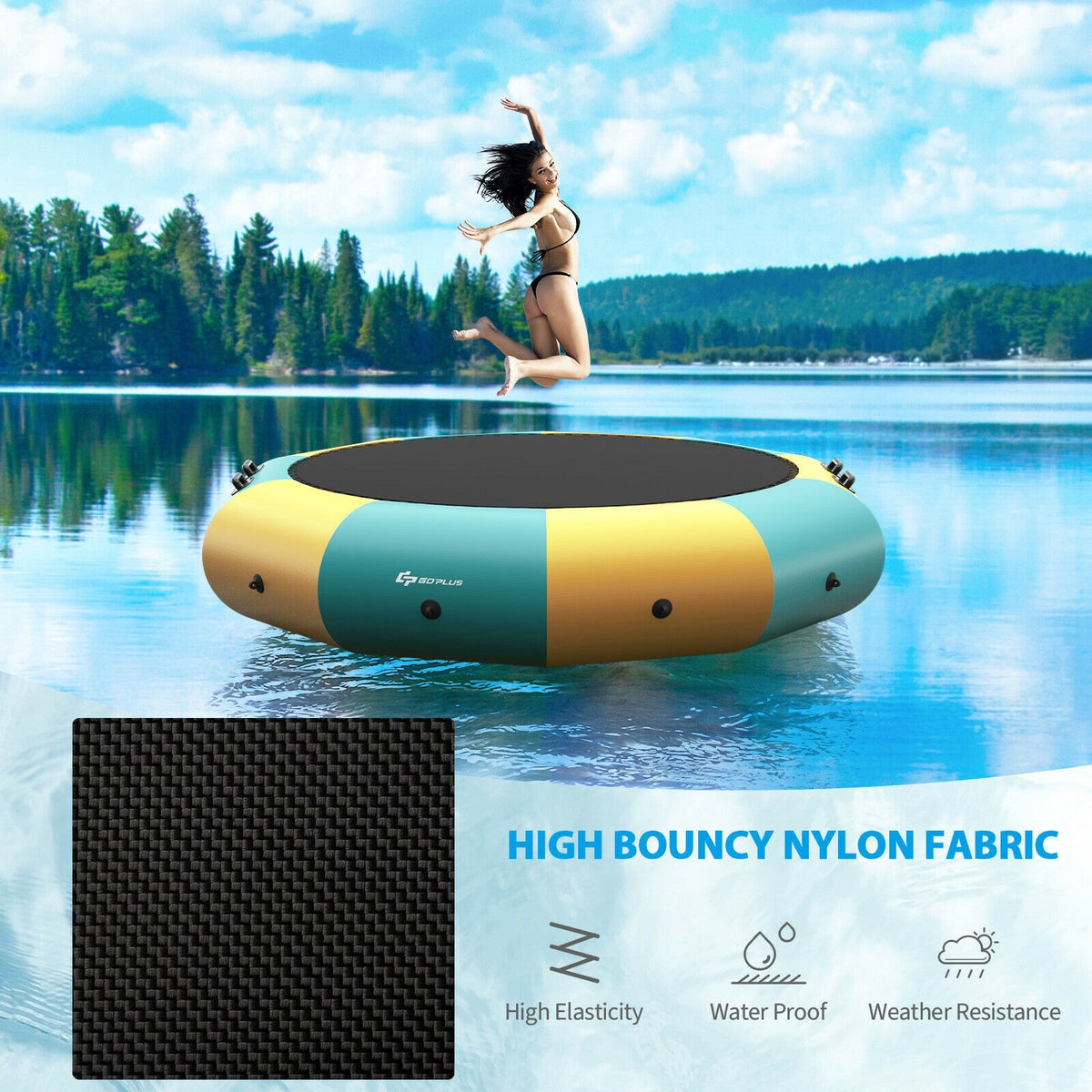 10ft Inflatable Water Bouncer Trampoline with Inflator and Ladder-Trampolines-DECOROLALA