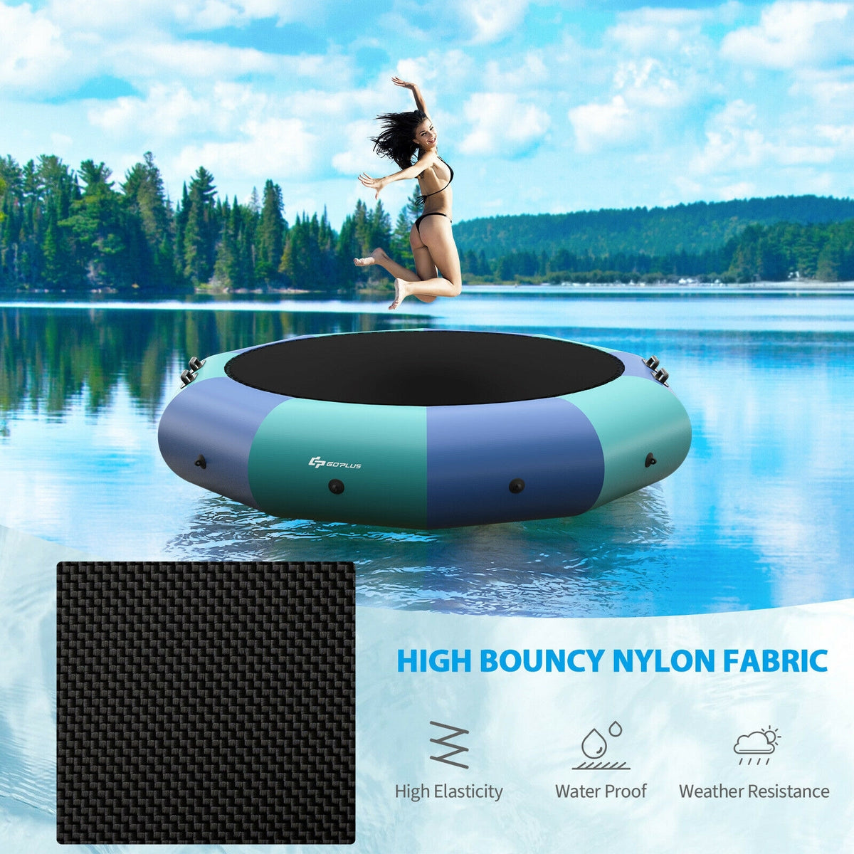 10ft Inflatable Water Bouncer Trampoline with Inflator and Ladder-Trampolines-DECOROLALA