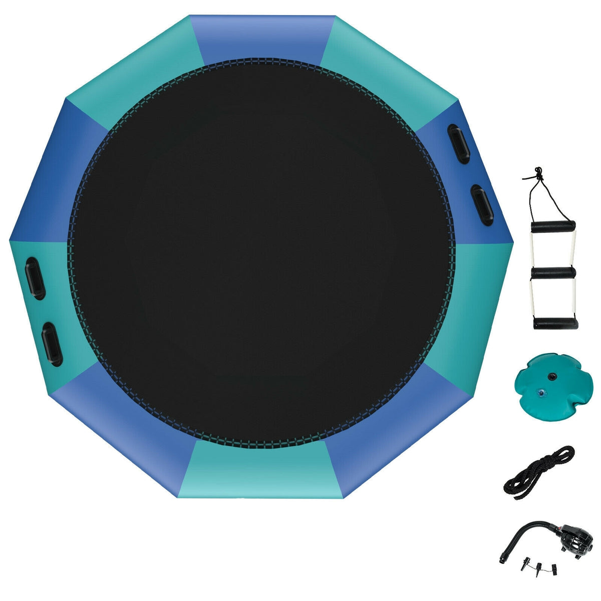 10ft Inflatable Water Bouncer Trampoline with Inflator and Ladder-Trampolines-DECOROLALA