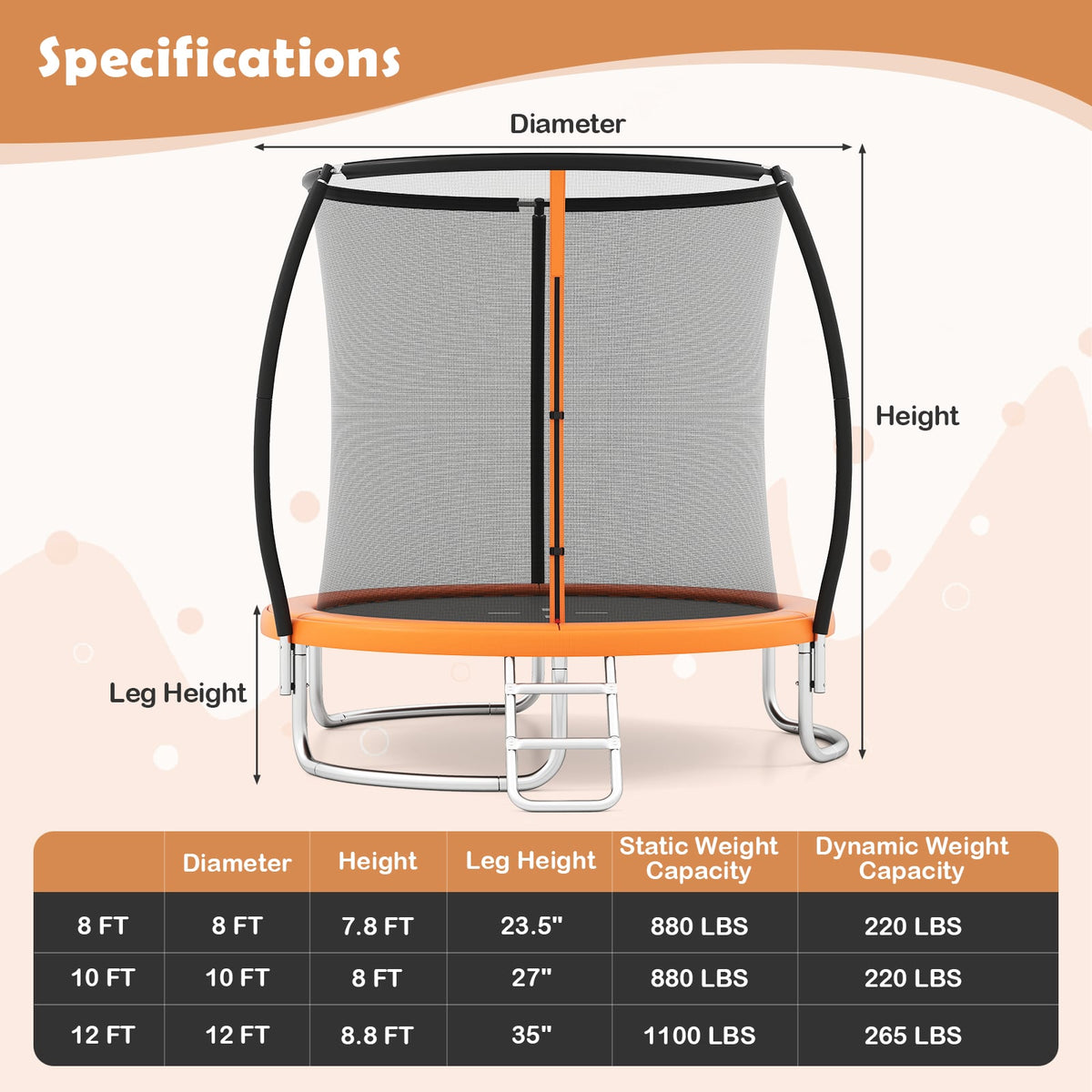 10ft Outdoor Trampoline with Safety Enclosure Net and Ladder-Trampolines-DECOROLALA