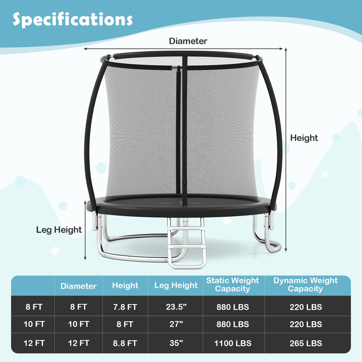 10ft Outdoor Trampoline with Safety Enclosure Net and Ladder-Trampolines-DECOROLALA