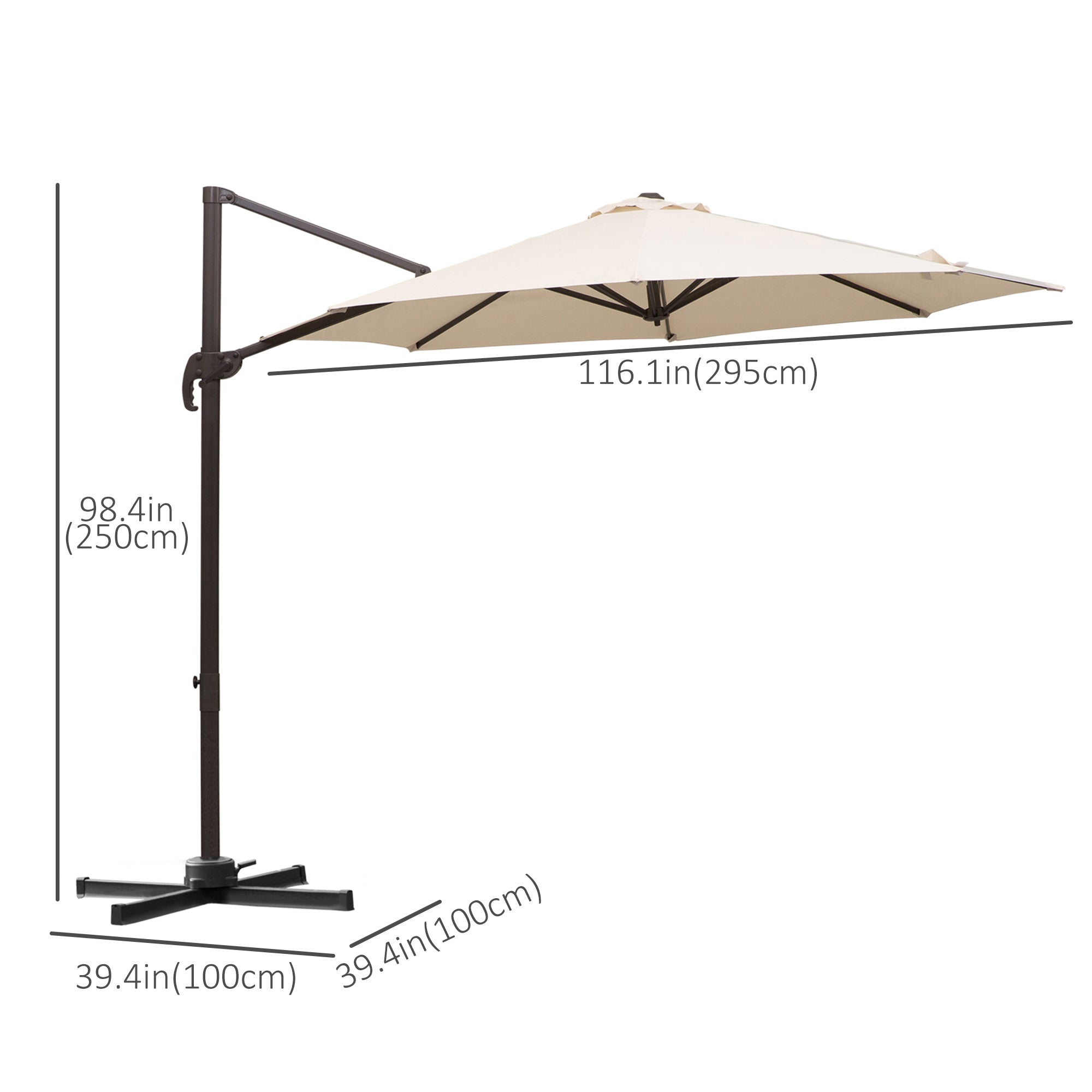 10ft Patio Umbrella 360° Rotatable, Cantilever Cream Shade for Garden Pool Deck-DECOROLALA