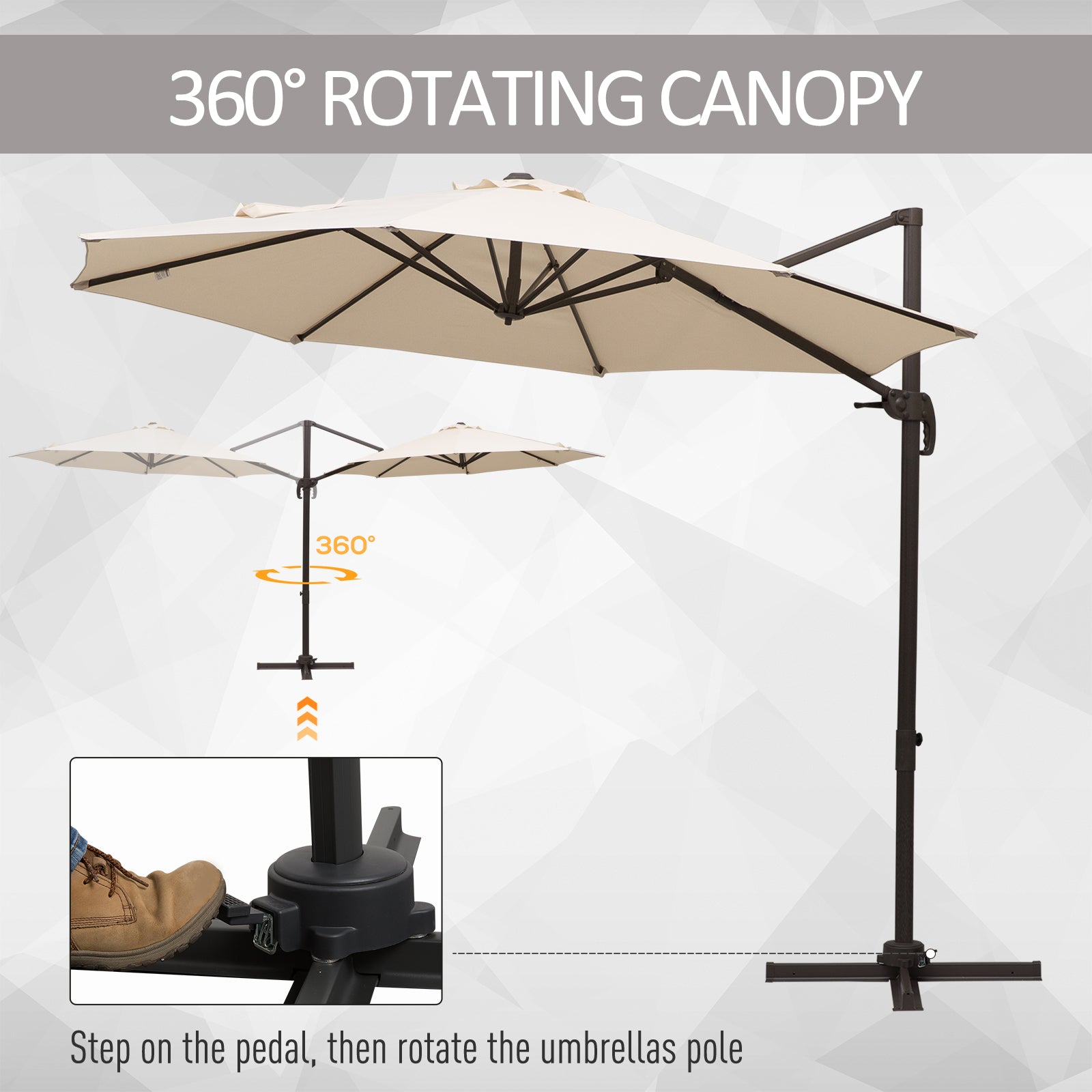 10ft Patio Umbrella 360° Rotatable, Cantilever Cream Shade for Garden Pool Deck-DECOROLALA