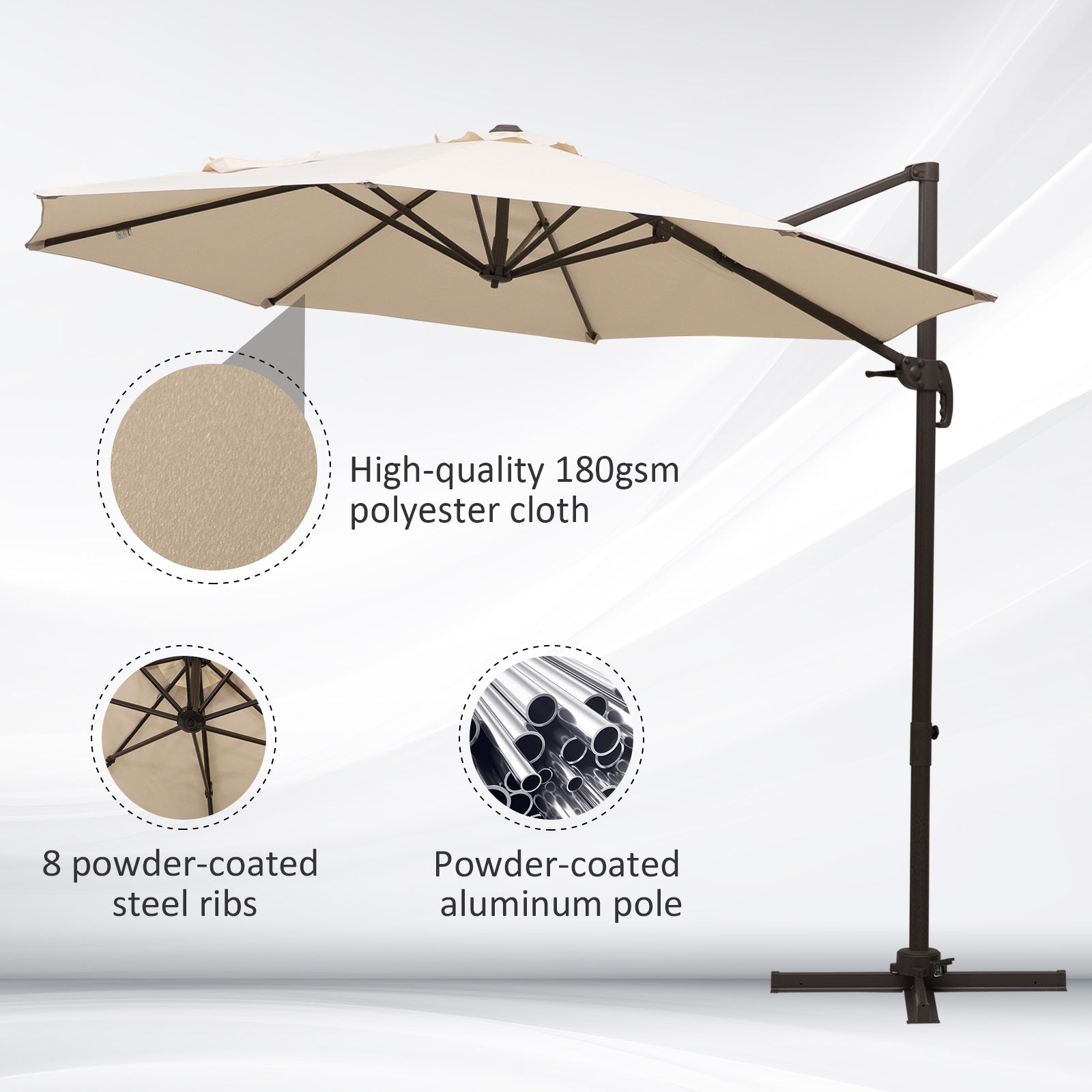 10ft Patio Umbrella 360° Rotatable, Cantilever Cream Shade for Garden Pool Deck-DECOROLALA