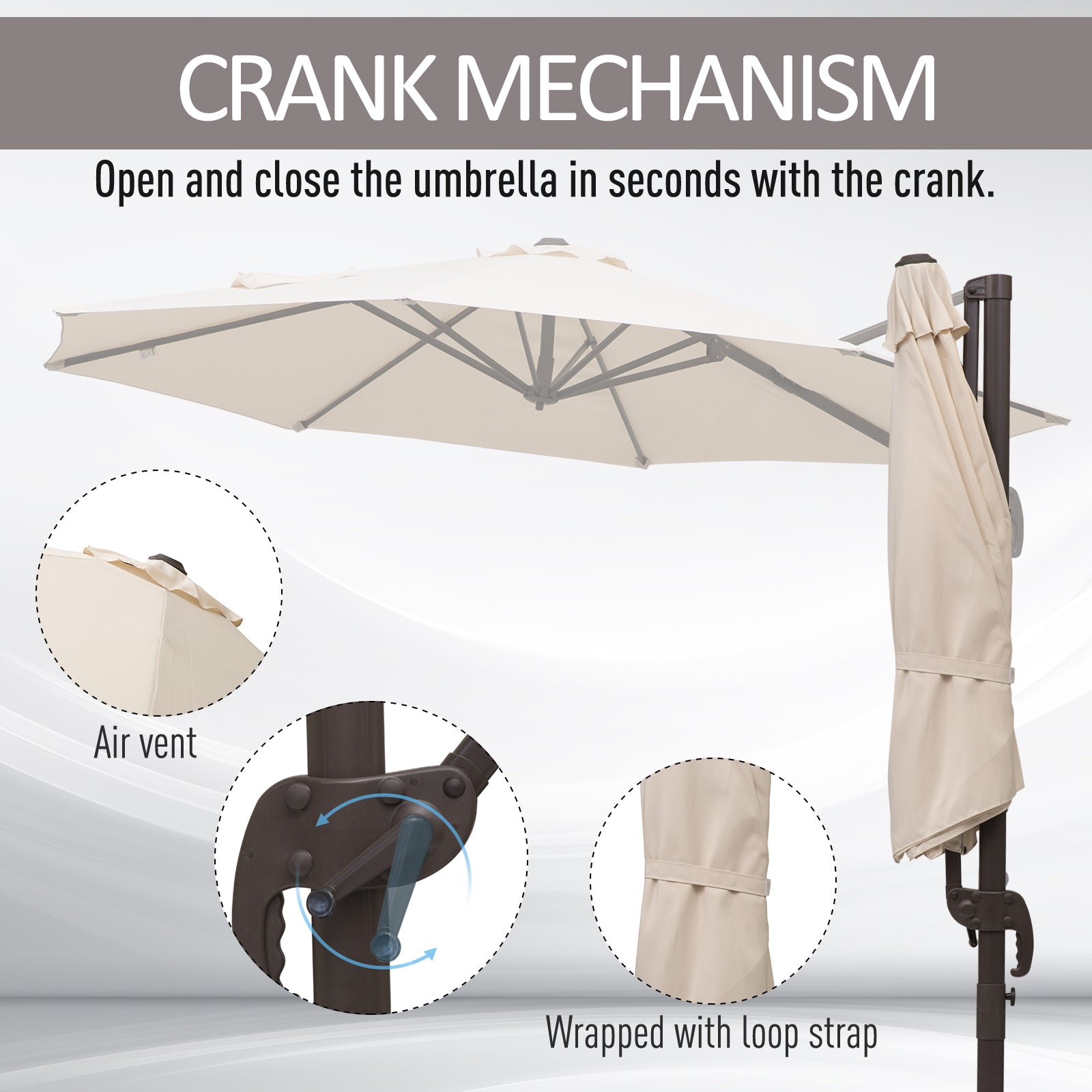 10ft Patio Umbrella 360° Rotatable, Cantilever Cream Shade for Garden Pool Deck-DECOROLALA