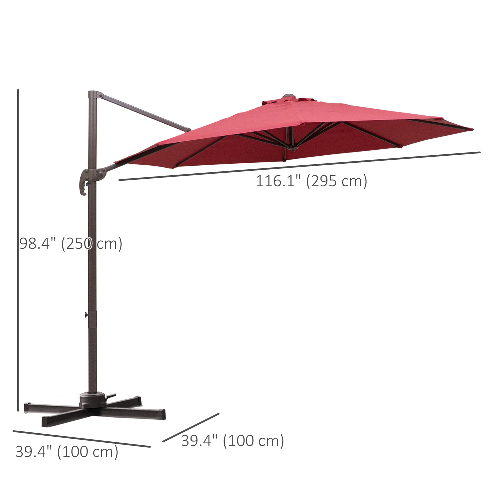 10ft Patio Umbrella Wine Red, 360° Rotation, Crank, Cross Base for Garden-DECOROLALA