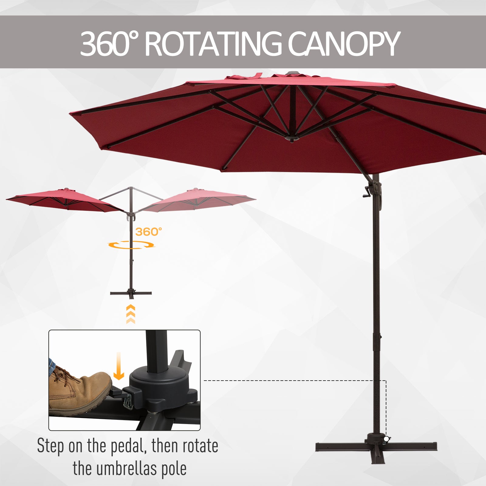 10ft Patio Umbrella Wine Red, 360° Rotation, Crank, Cross Base for Garden-DECOROLALA