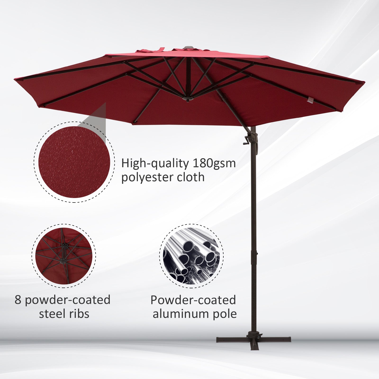 10ft Patio Umbrella Wine Red, 360° Rotation, Crank, Cross Base for Garden-DECOROLALA