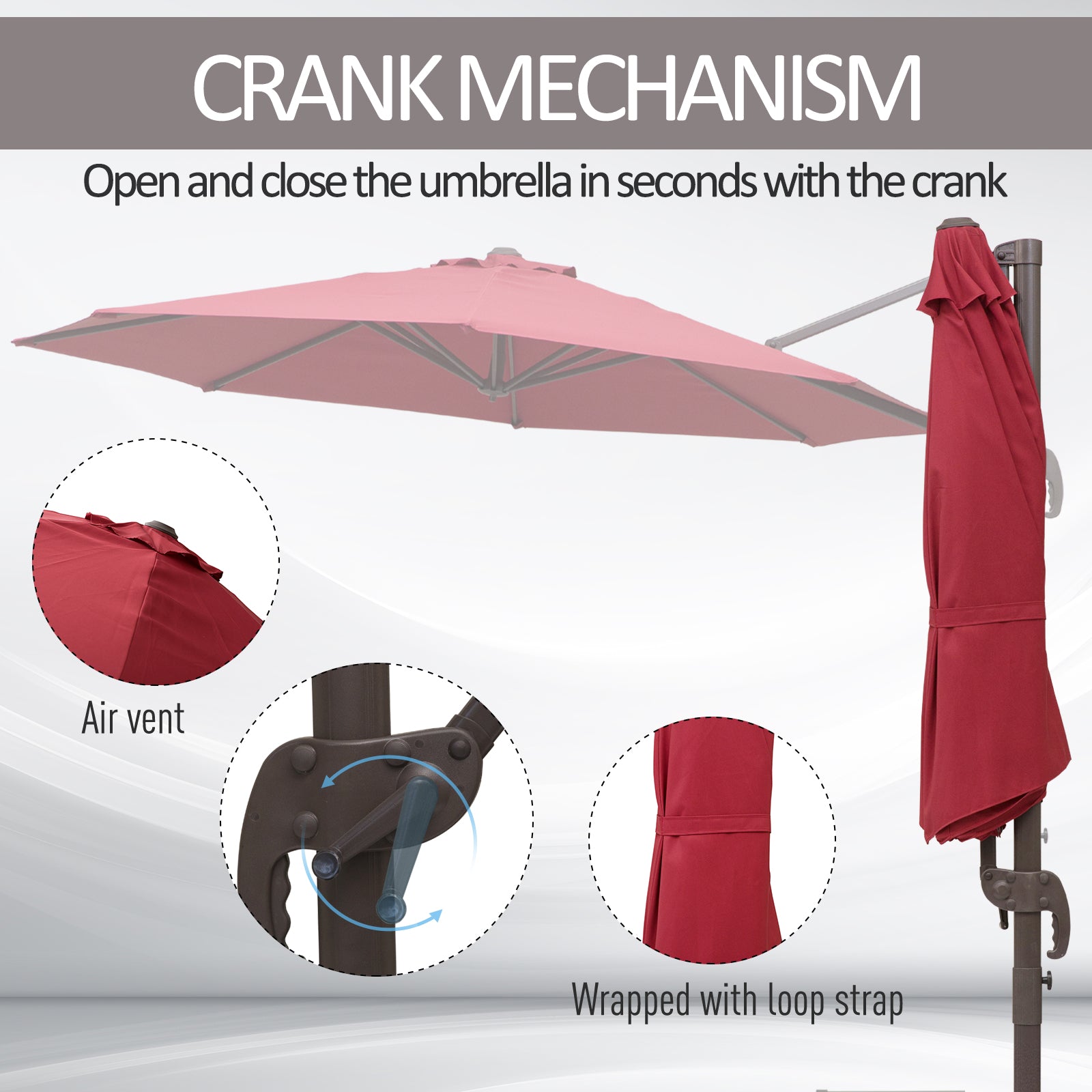 10ft Patio Umbrella Wine Red, 360° Rotation, Crank, Cross Base for Garden-DECOROLALA
