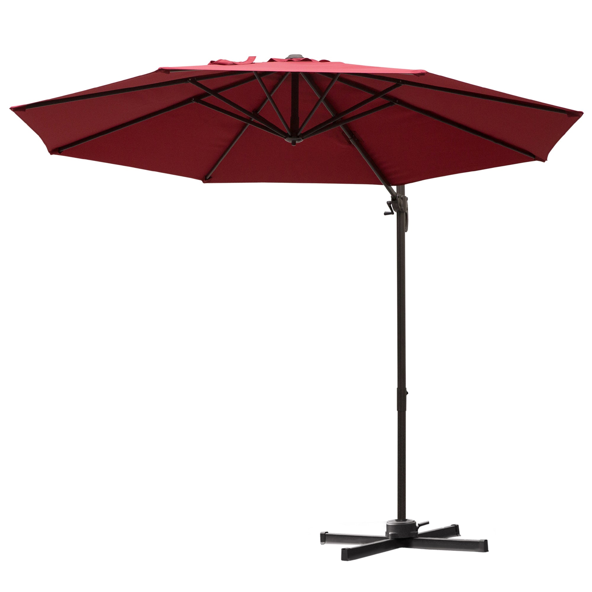 10ft Patio Umbrella Wine Red, 360° Rotation, Crank, Cross Base for Garden-DECOROLALA