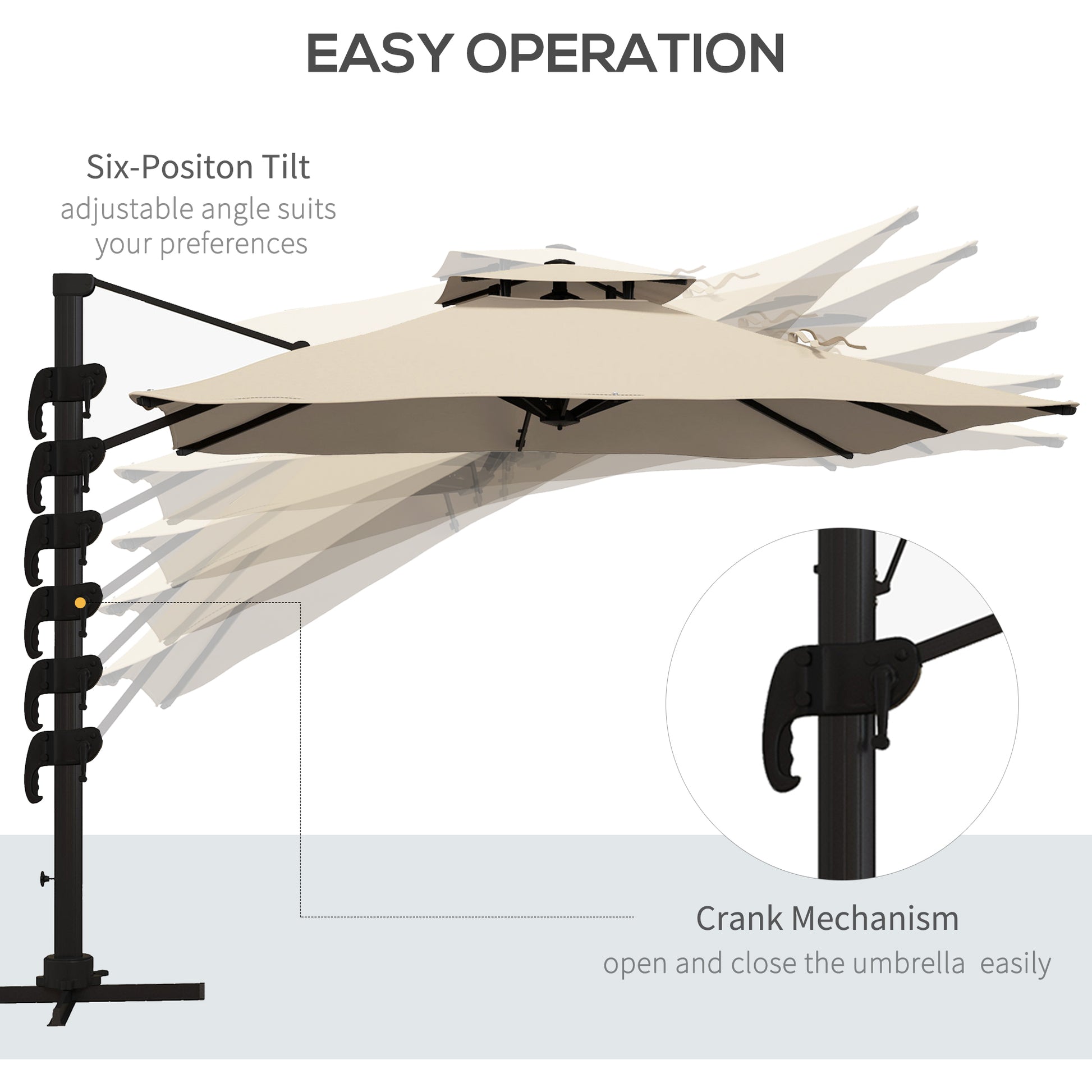 10ft Square Patio Umbrella, 360¡ Rotatable, Crank Handle, Khaki-DECOROLALA