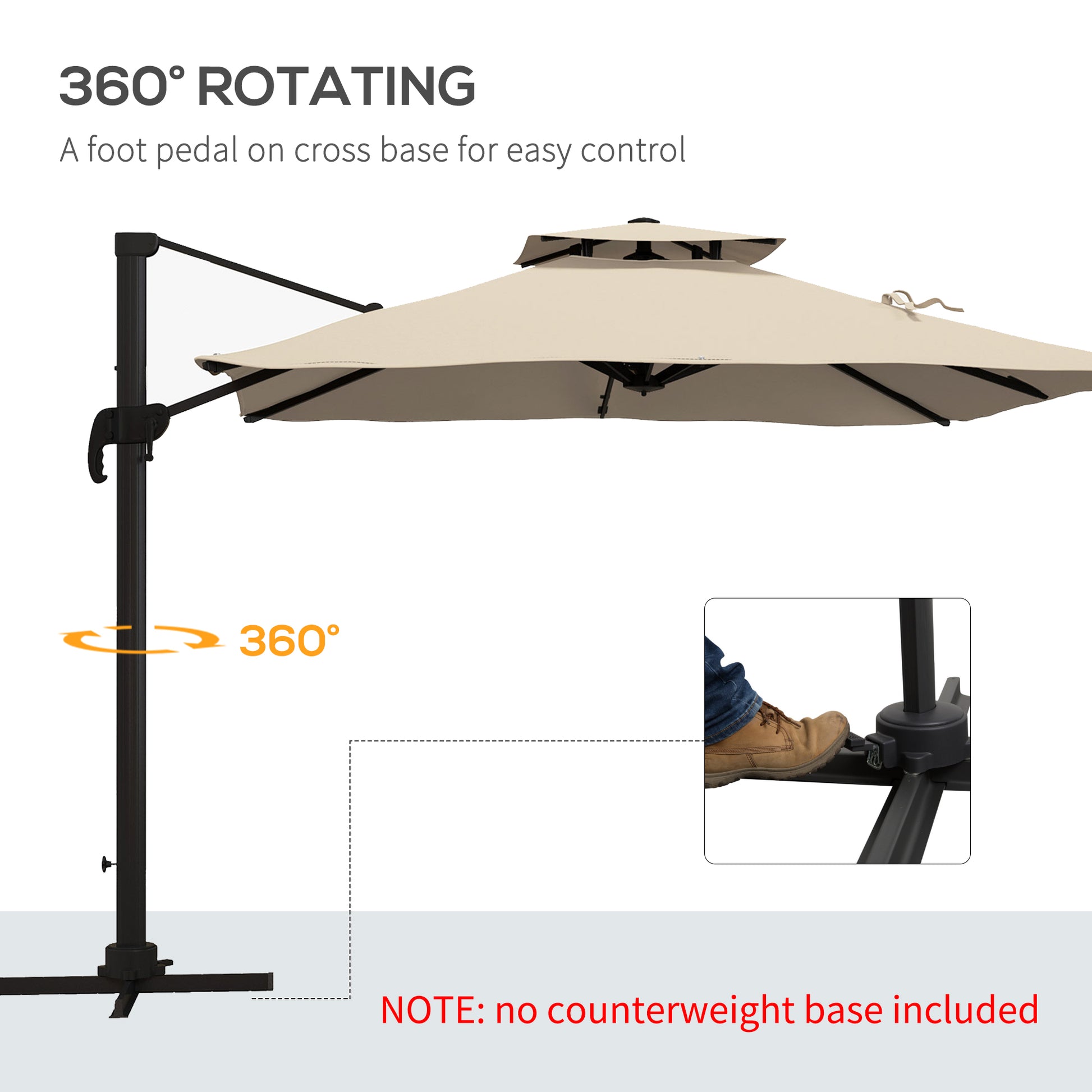 10ft Square Patio Umbrella, 360¡ Rotatable, Crank Handle, Khaki-DECOROLALA