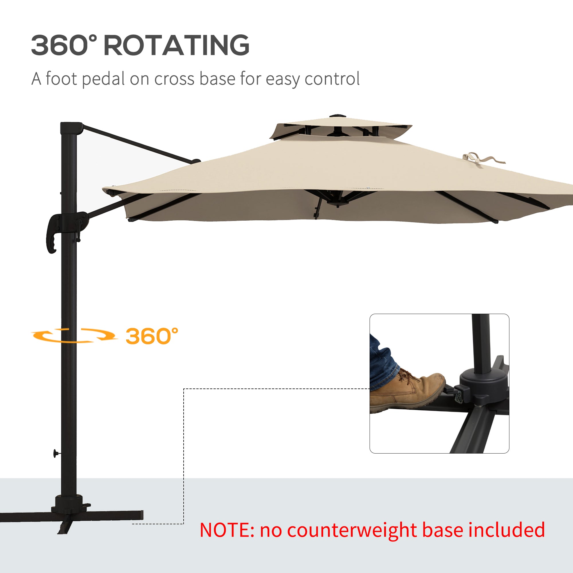 10ft Square Patio Umbrella, 360¡ Rotatable, Crank Handle, Khaki-DECOROLALA