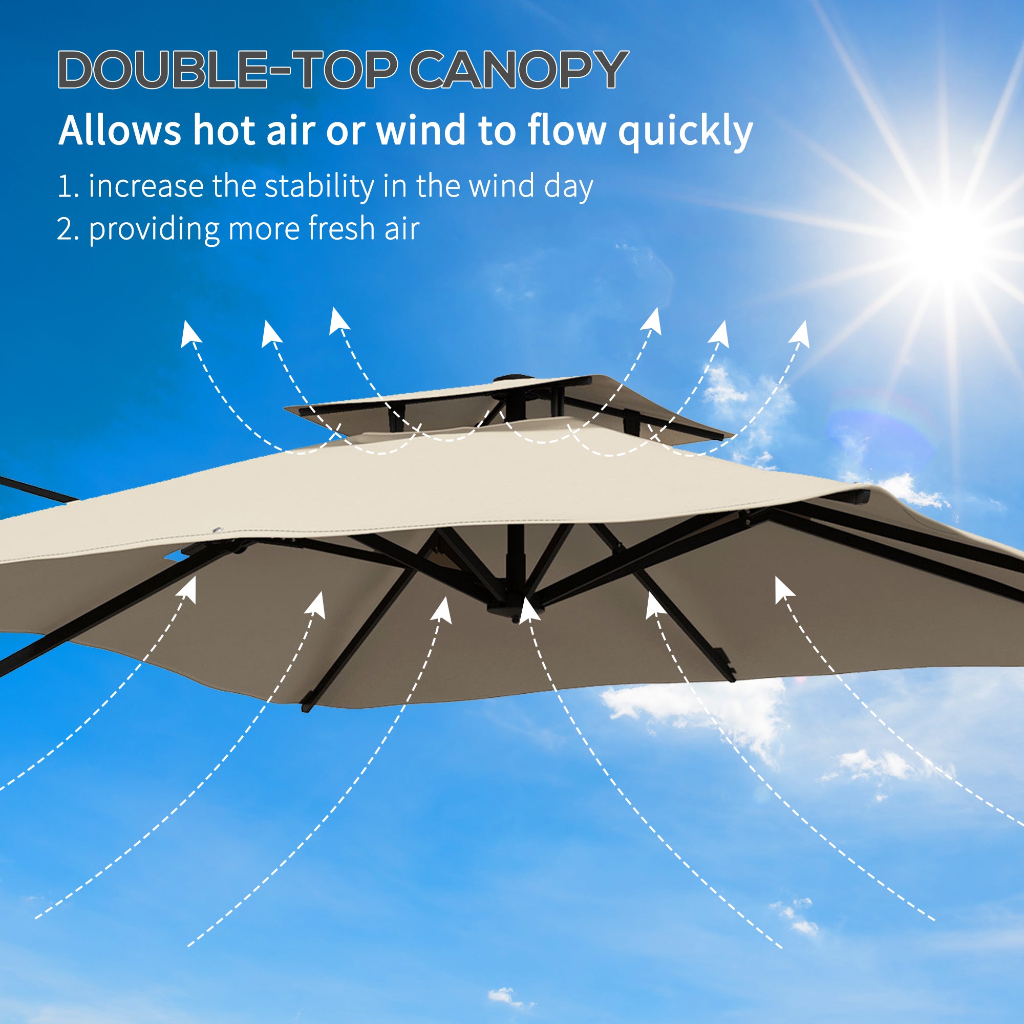 10ft Square Patio Umbrella, 360¡ Rotatable, Crank Handle, Khaki-DECOROLALA