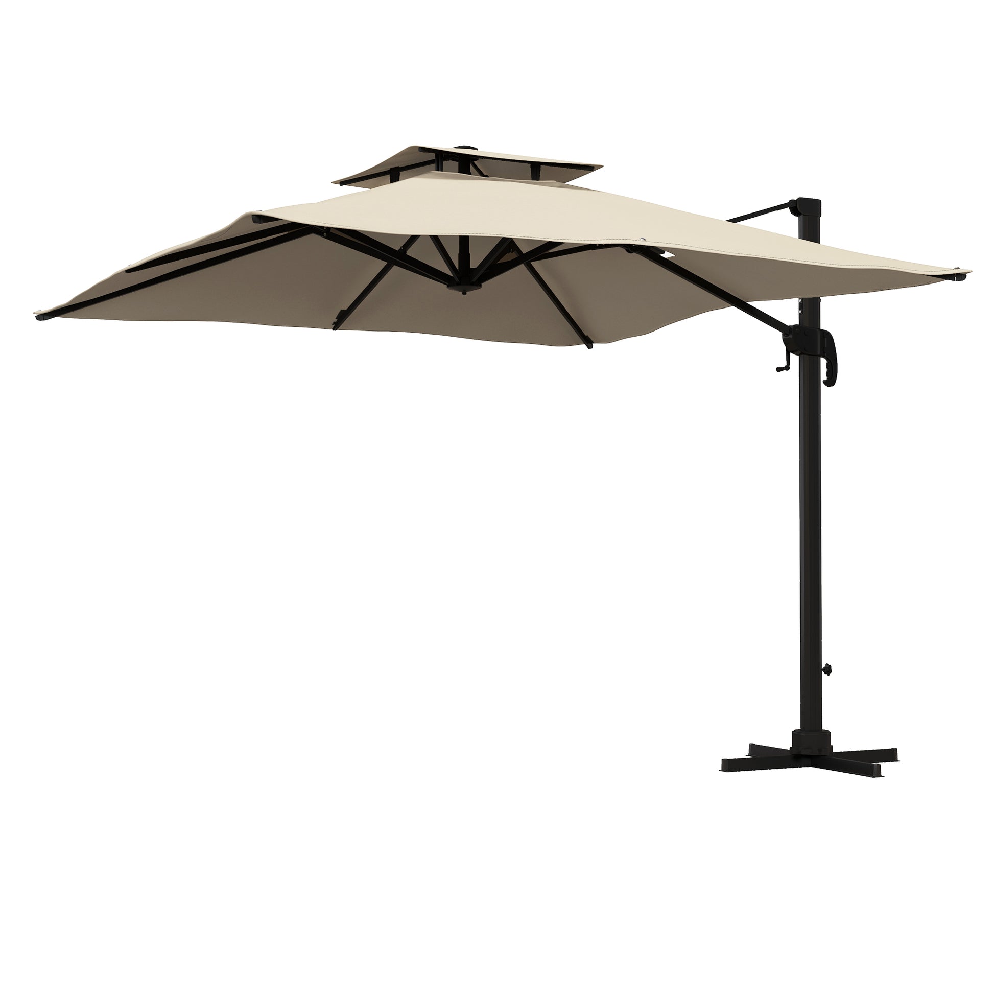 10ft Square Patio Umbrella, 360¡ Rotatable, Crank Handle, Khaki-DECOROLALA
