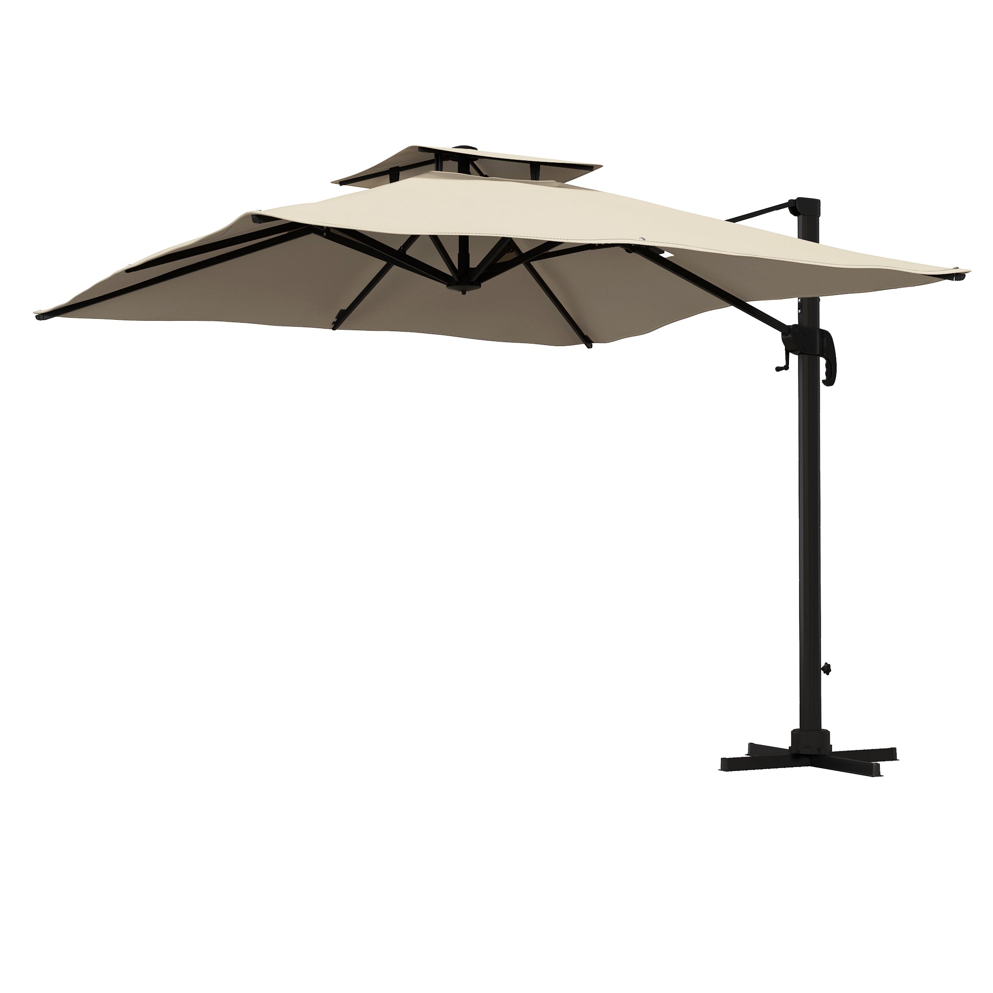 10ft Square Patio Umbrella, 360° Rotatable, Crank Handle, Khaki-DECOROLALA