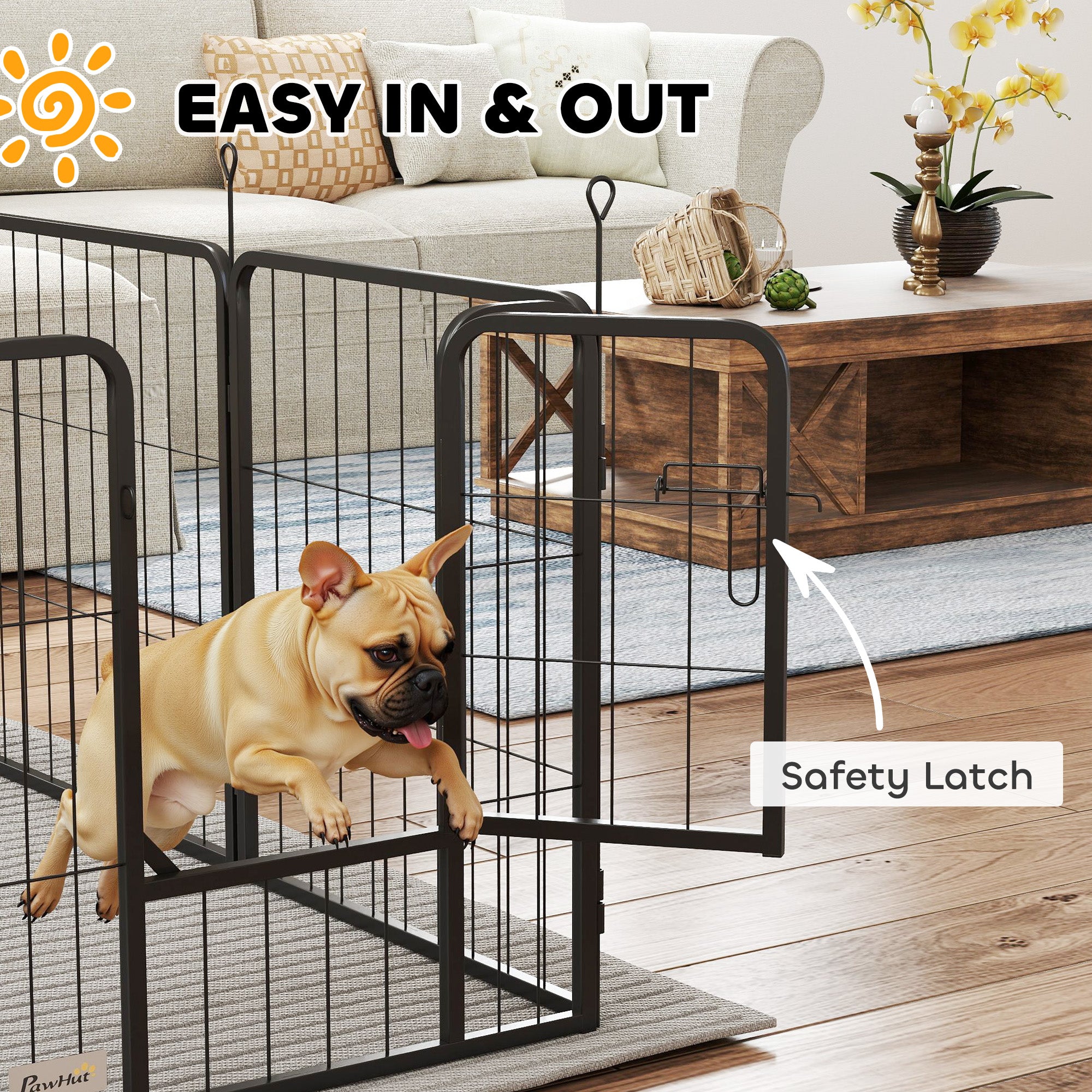 24" Dog Playpen Indoor Outdoor, Portable Foldable 8 Panels Pet Playpen with Door & Strap for Small Dogs