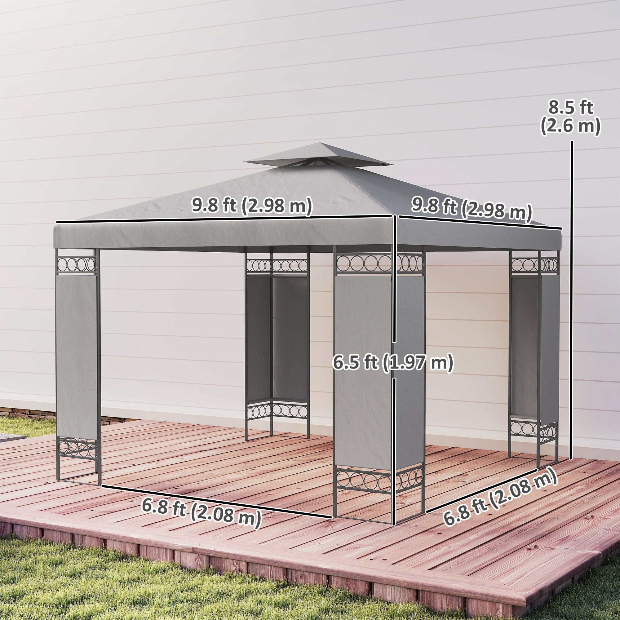 10x10 Canopy Gazebo - Double Roof Screen Light Grey-DECOROLALA
