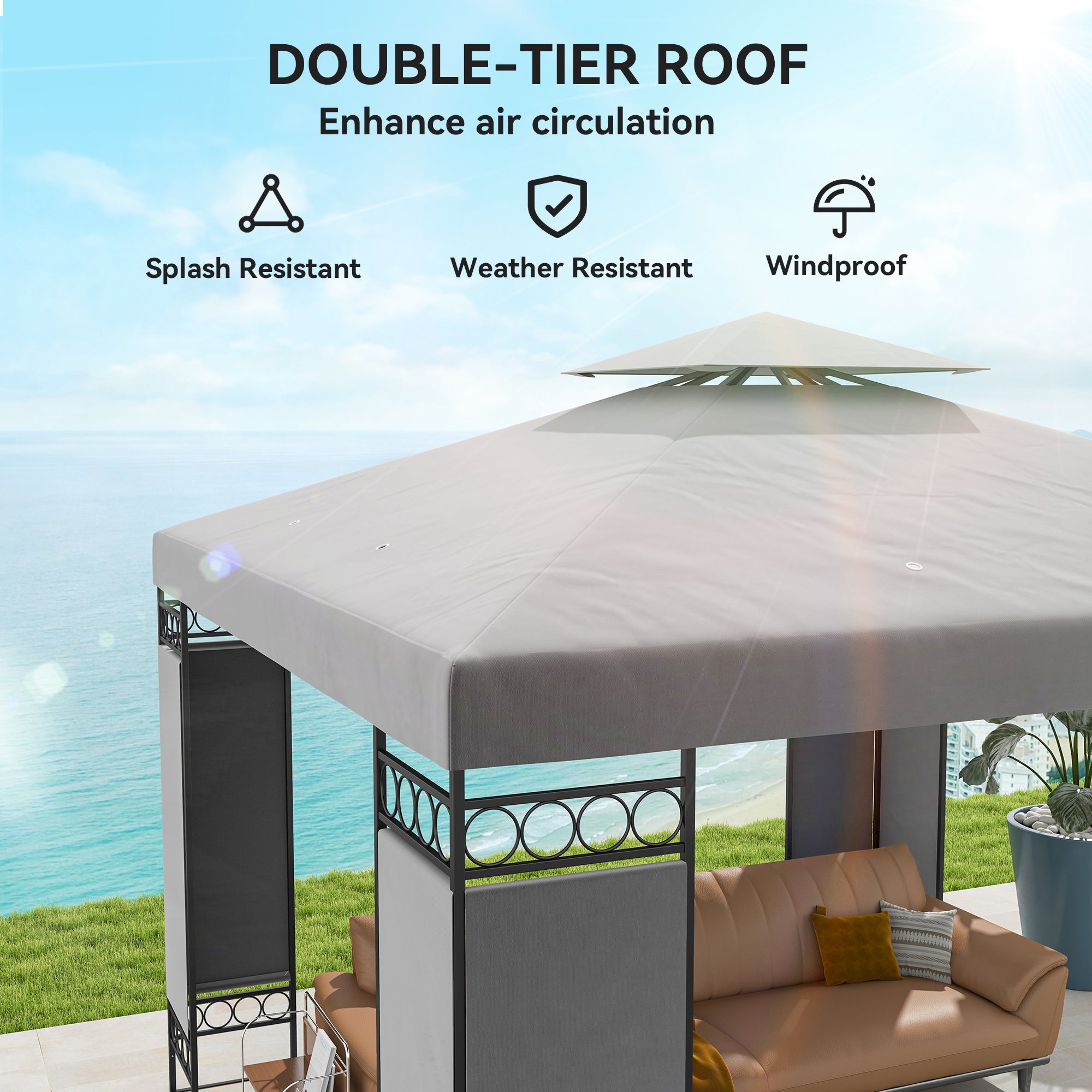 10x10 Canopy Gazebo - Double Roof Screen Light Grey-DECOROLALA
