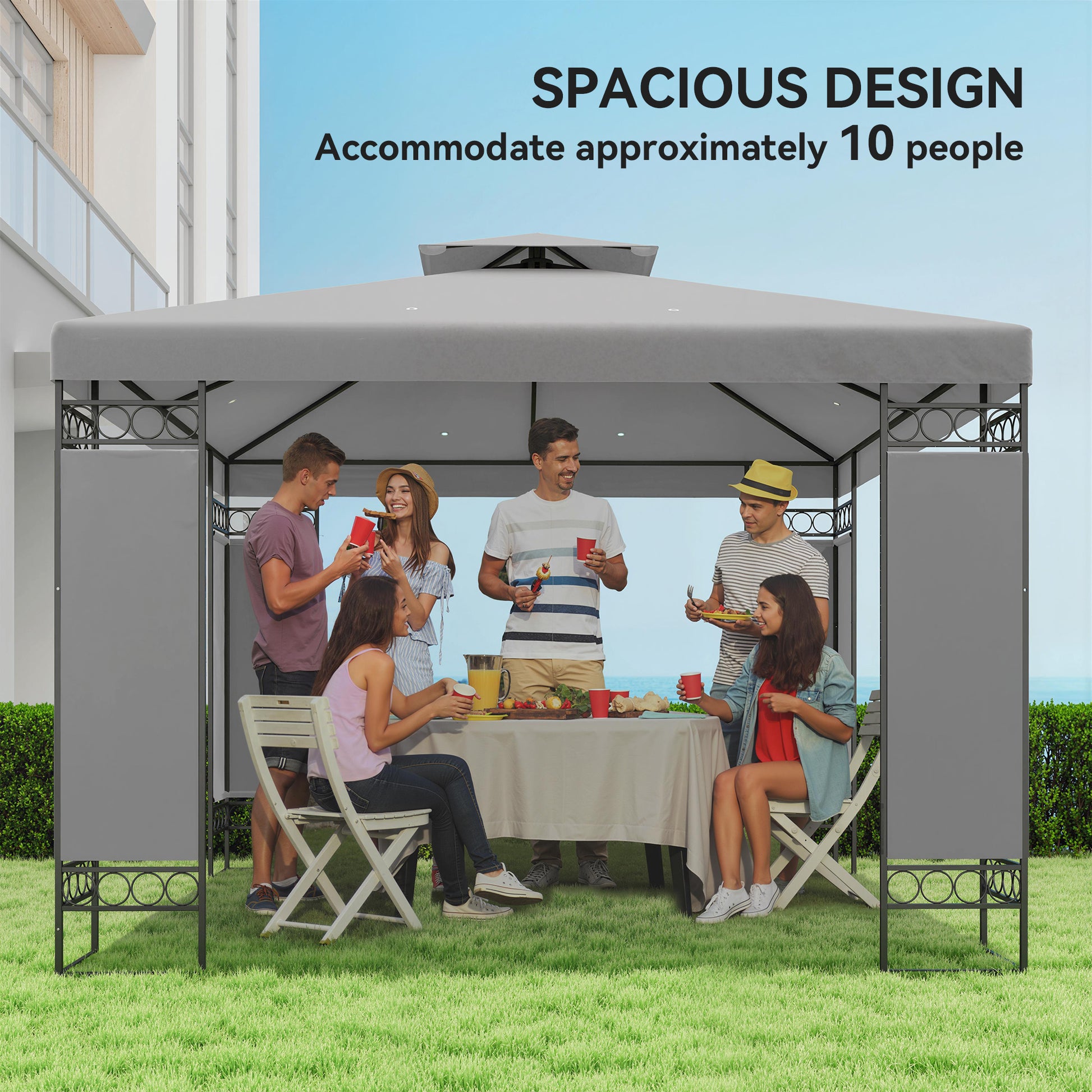 10x10 Canopy Gazebo - Double Roof Screen Light Grey-DECOROLALA