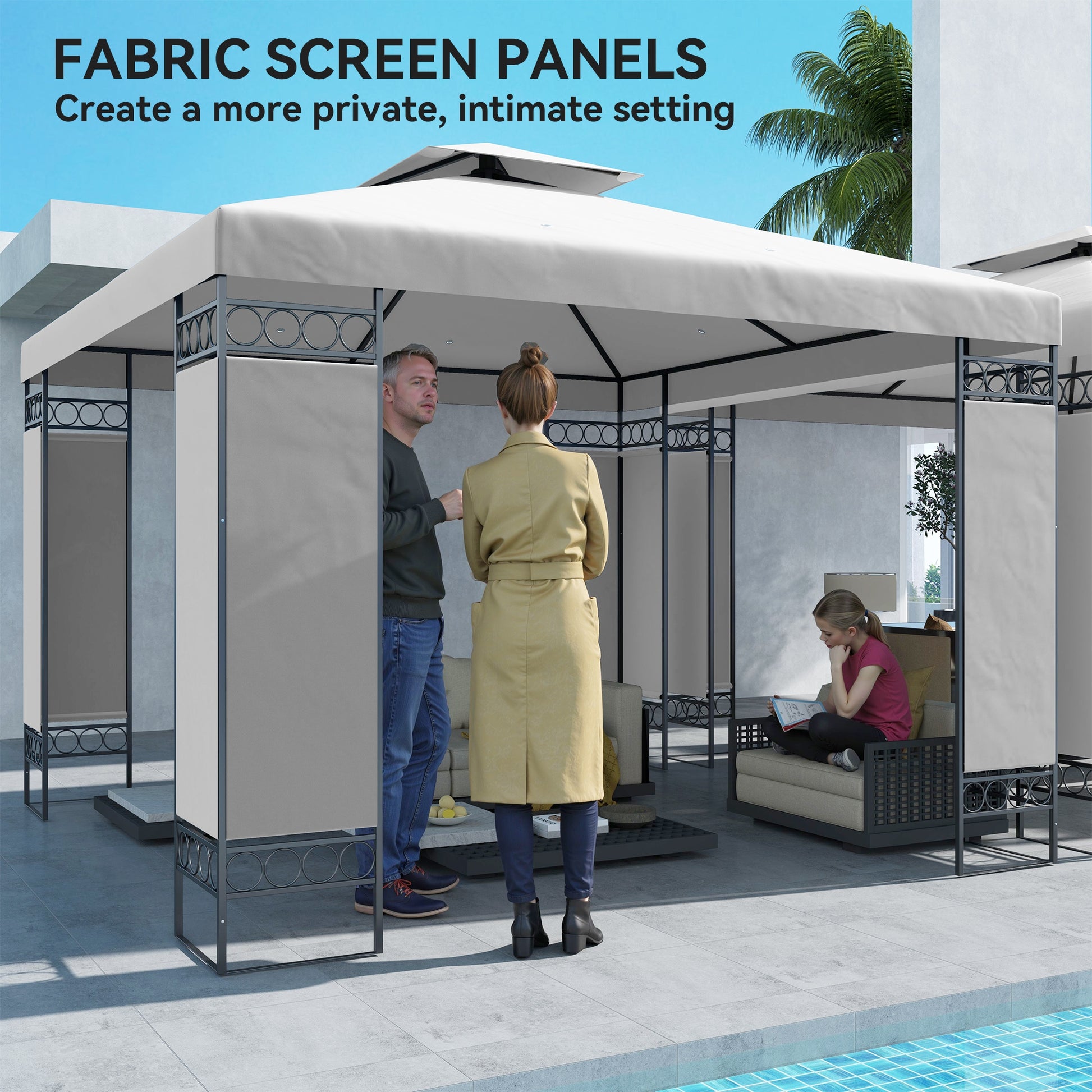 10x10 Canopy Gazebo - Double Roof Screen Light Grey-DECOROLALA